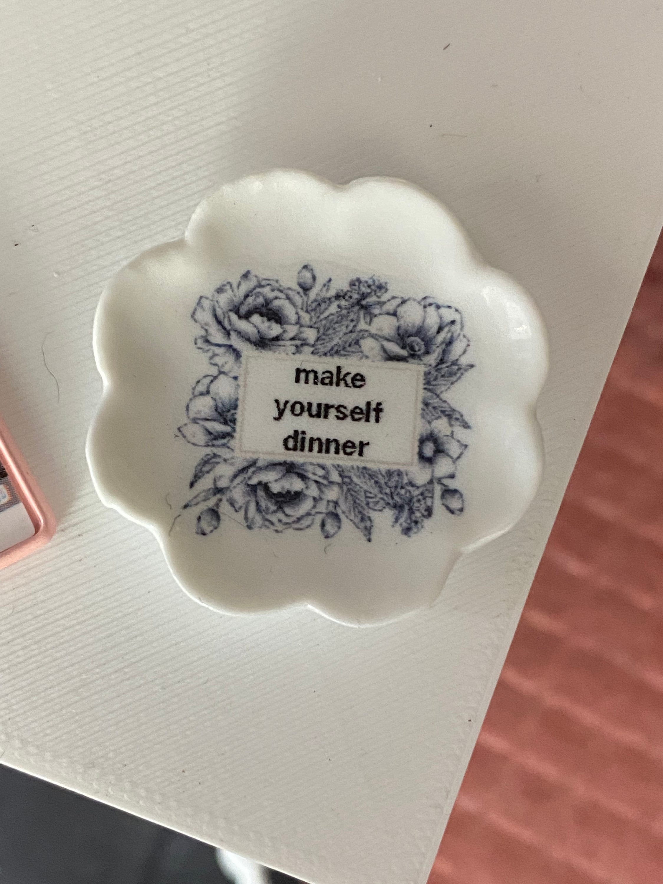 Dollhouse miniature plate, 1/12 scale dishes "make yourself dinner" plate