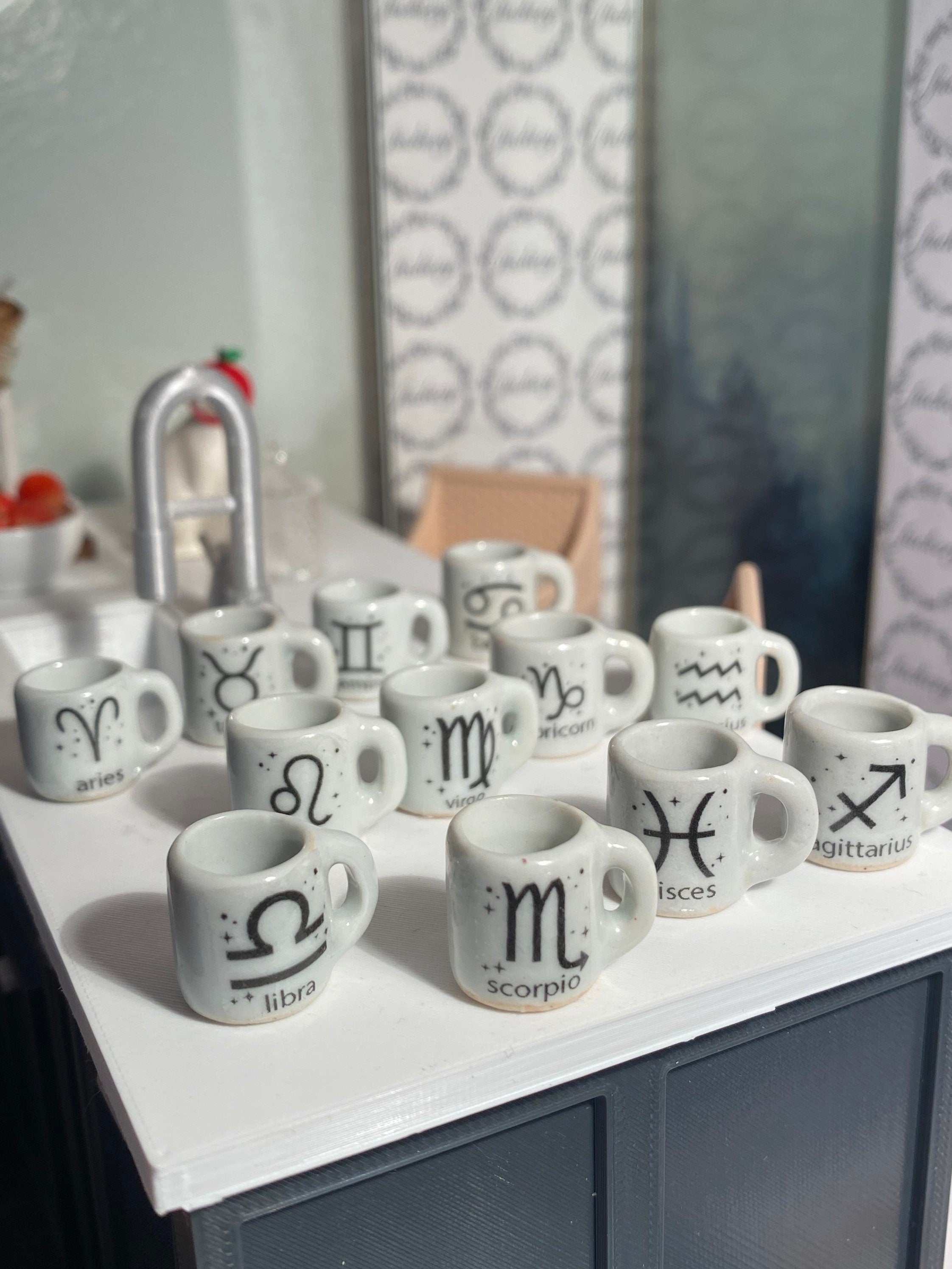 dollhouse miniature coffee mug, zodiac coffee mug, 1/12 scale dishes, magic