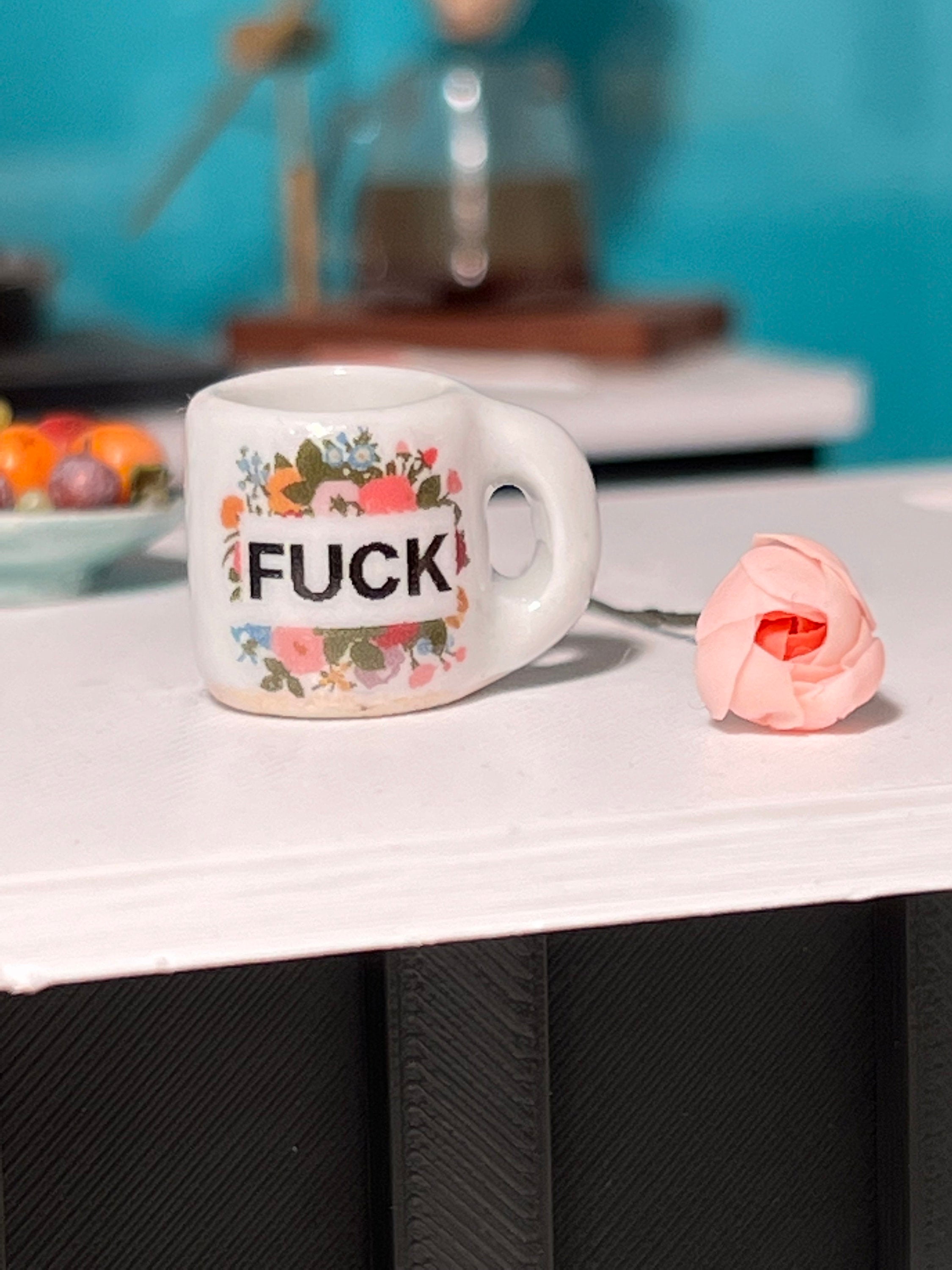 Dollhouse miniature coffee mug Flowery F%$( 1/12 scale