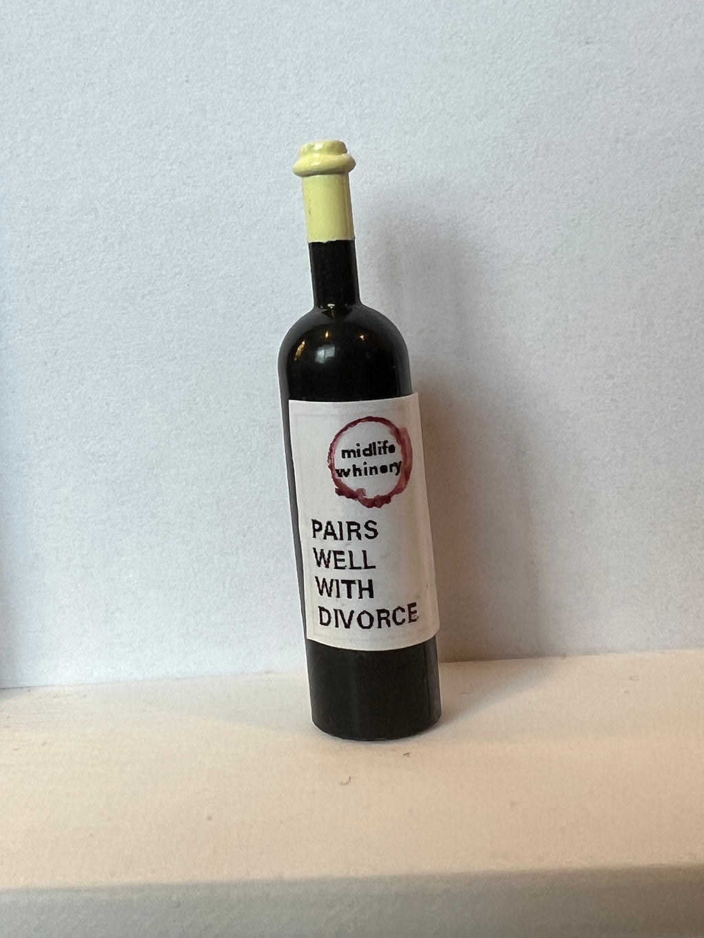 Dollhouse miniature wine bottle, Pairs well with DIVORCE, 1/12 kitchen accessory