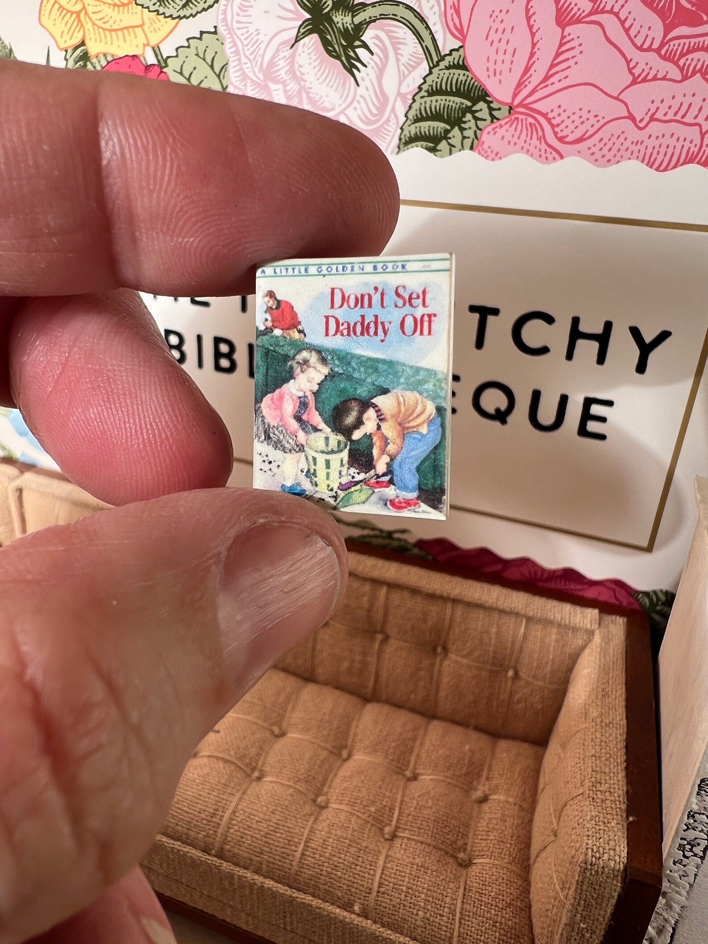 Dollhouse Miniature book, Don't set Daddy off dollhouse miniature book, 1/12 scale dollhouse book, blank inside, 1/6 scale book