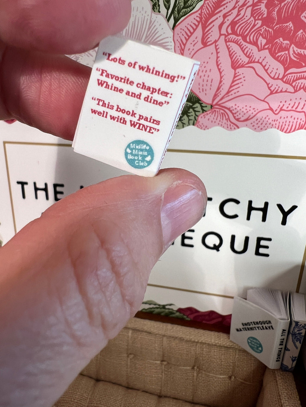 Dollhouse Miniature book, Whine dollhouse miniature book, 1/12 scale dollhouse book, blank inside, 1/6 scale book