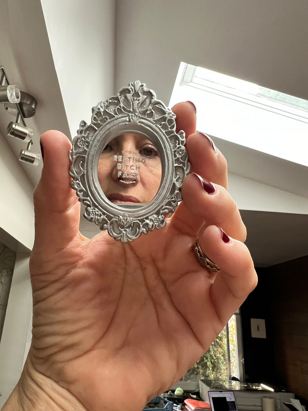 dollhouse miniature Resting Bitch Face mirror dollhouse decor can be used 1/12 and 1/6 scale