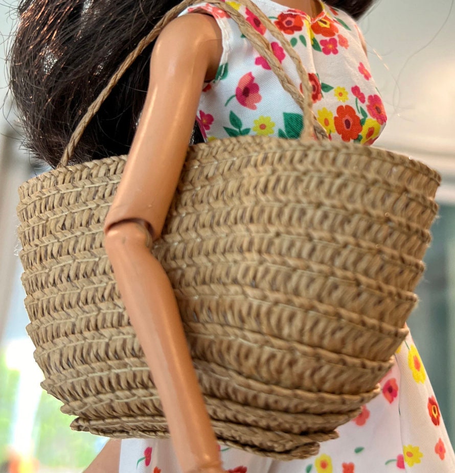 dollhouse miniature purse 1/12 scale and 1/6 scale beach tote or shopping tote