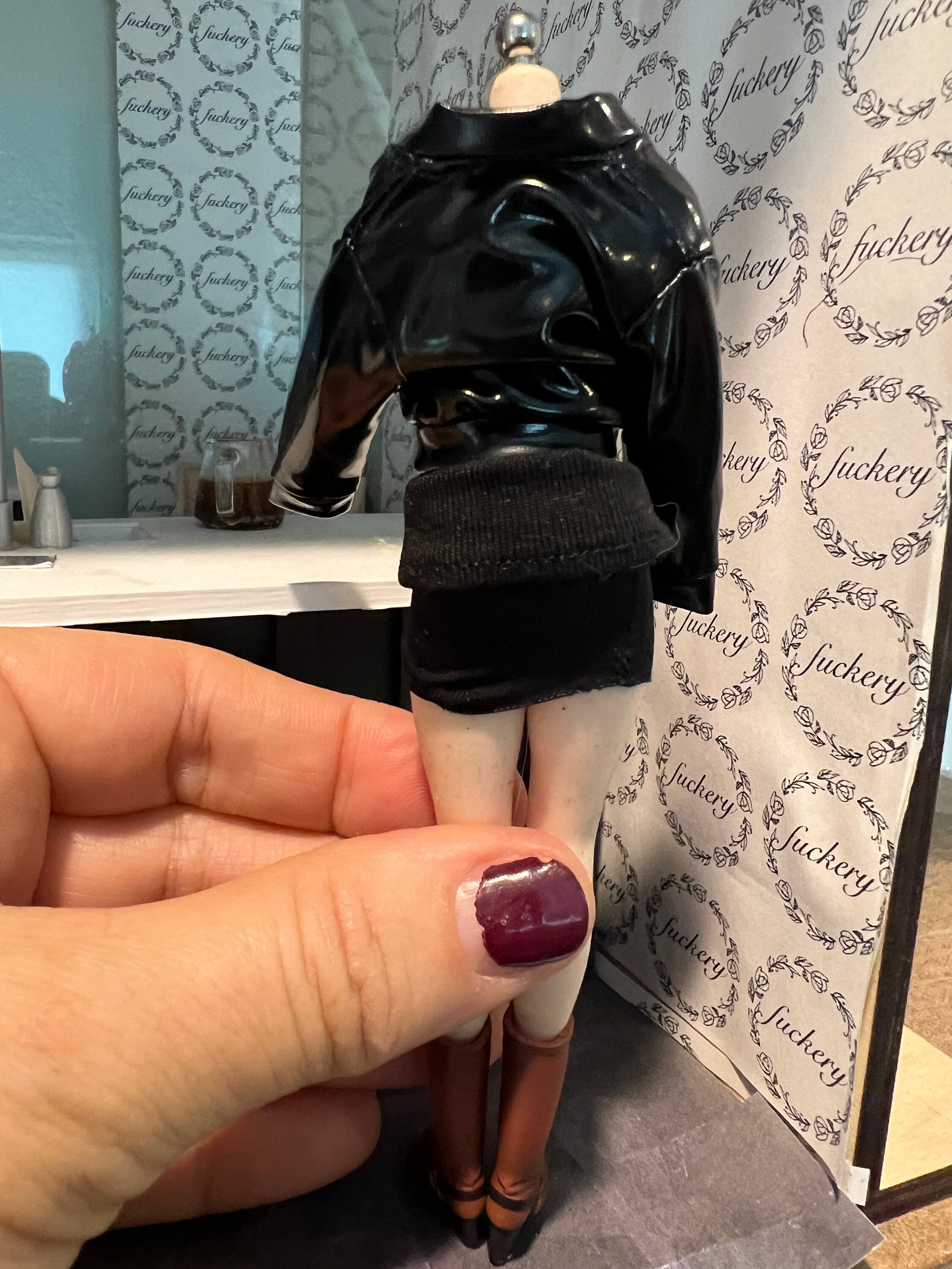 dollhouse miniature leather women's jacket 1/12 coat moto biker pleather punk rock