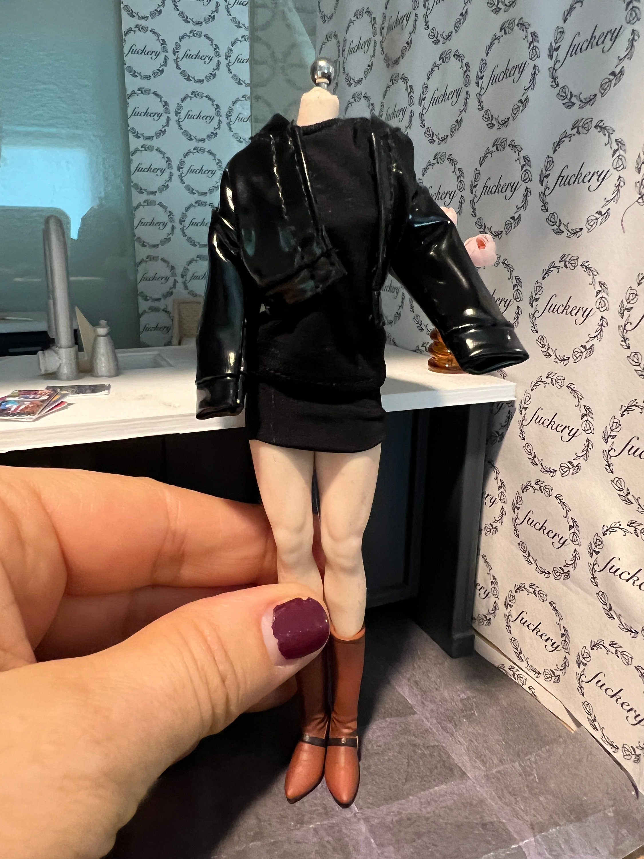 dollhouse miniature leather women's jacket 1/12 coat moto biker pleather punk rock
