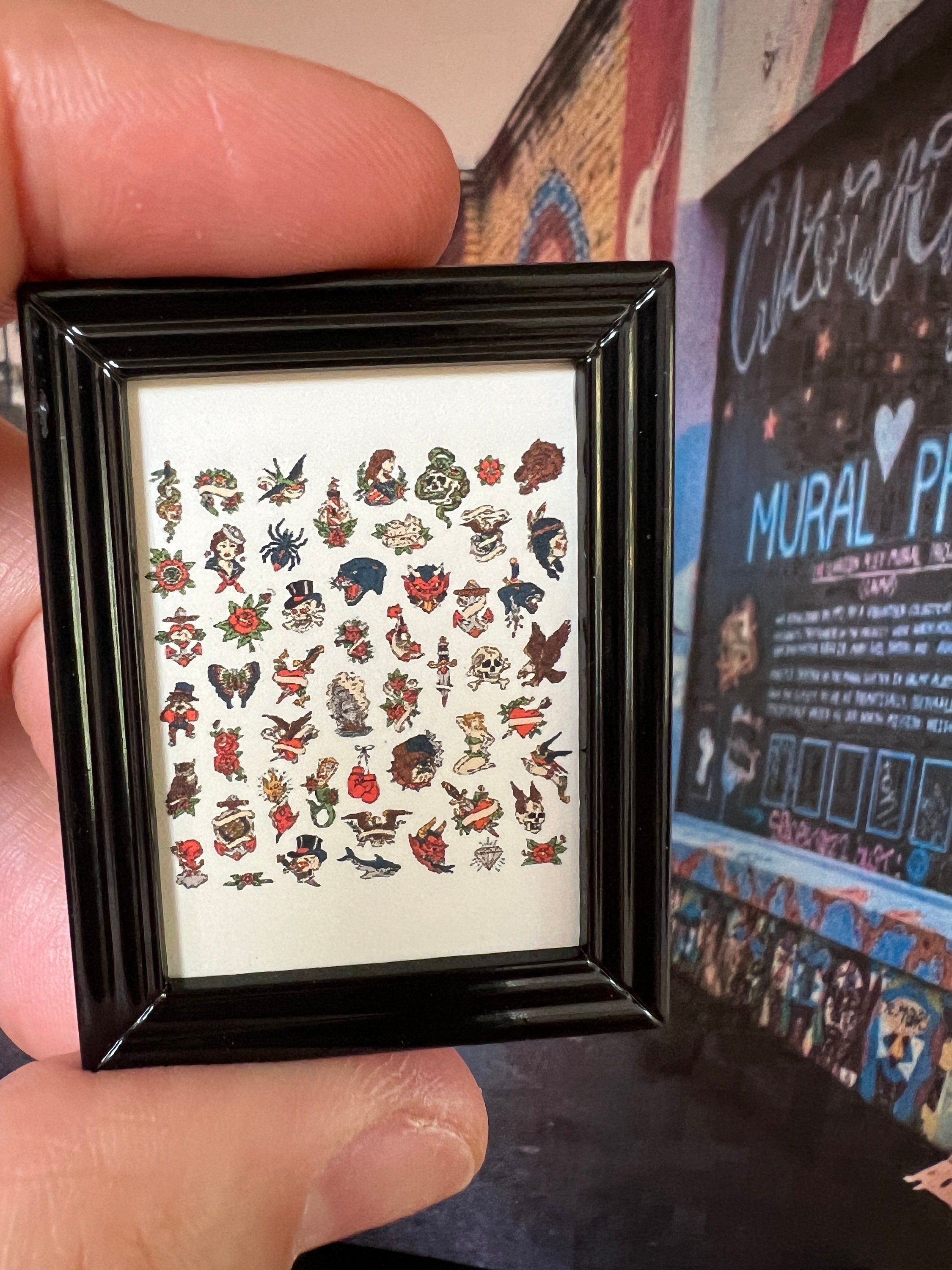 Dollhouse miniature tattoo flash, 1/12 scale dollhouse decor