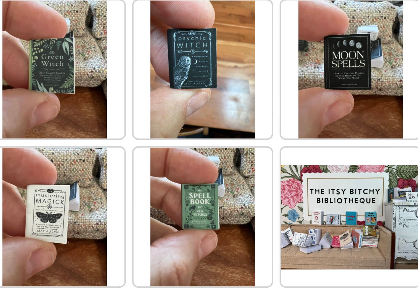 Dollhouse Miniature book, Witch books 1/12 dollhouse miniature magic fairy witch spells 1/6 scale halloween gothic magic astrology Candles tarots crystal healing moon