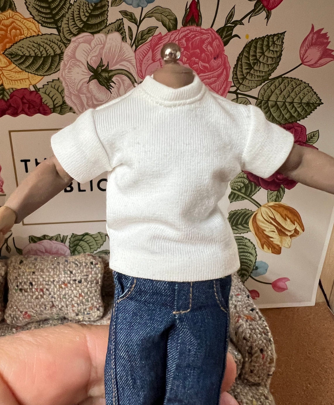 dollhouse miniature tee shirt, men's oversize 1/12 big tee crew neck
