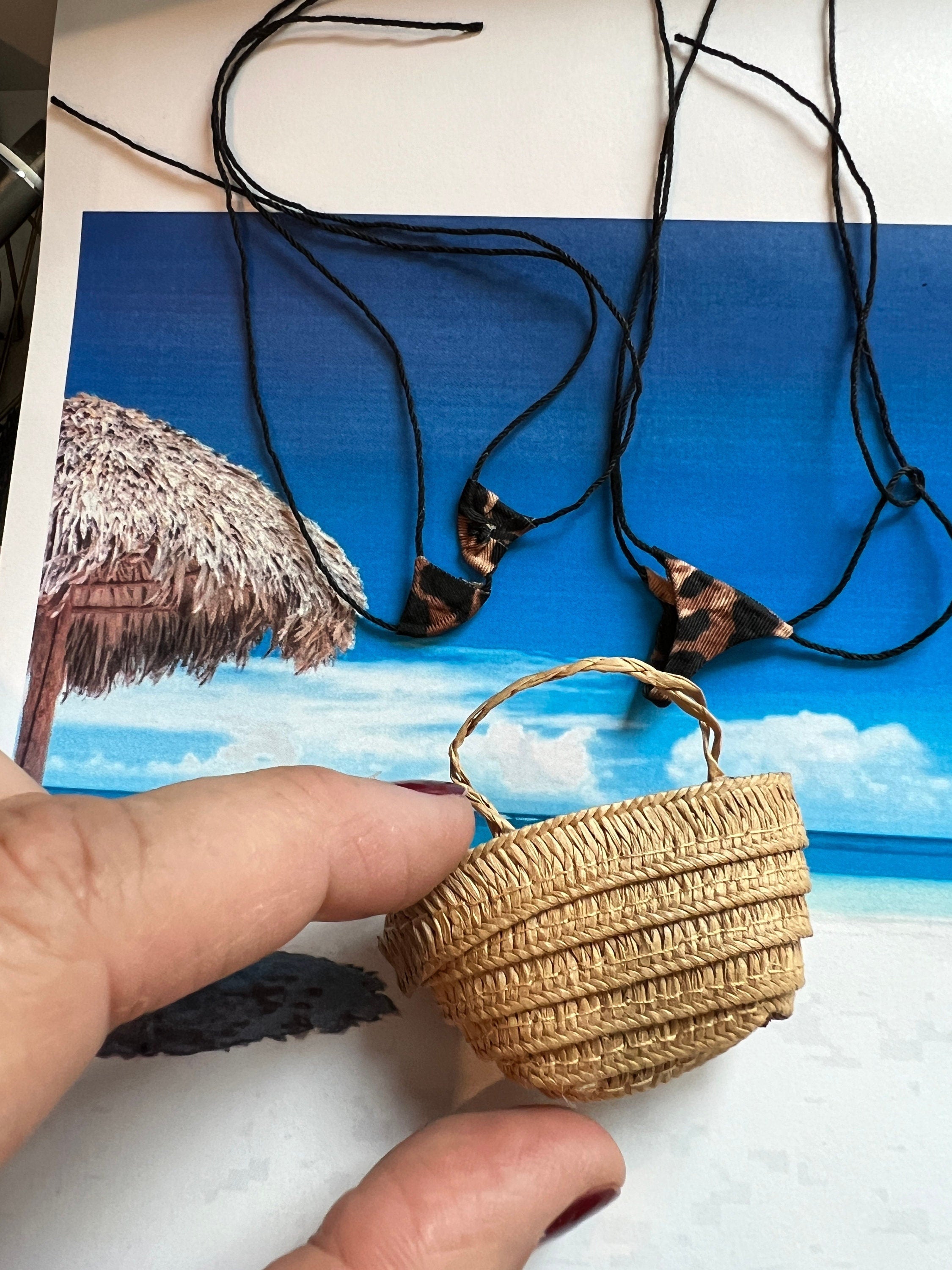 dollhouse miniature purse 1/12 scale and 1/6 scale beach tote or shopping tote