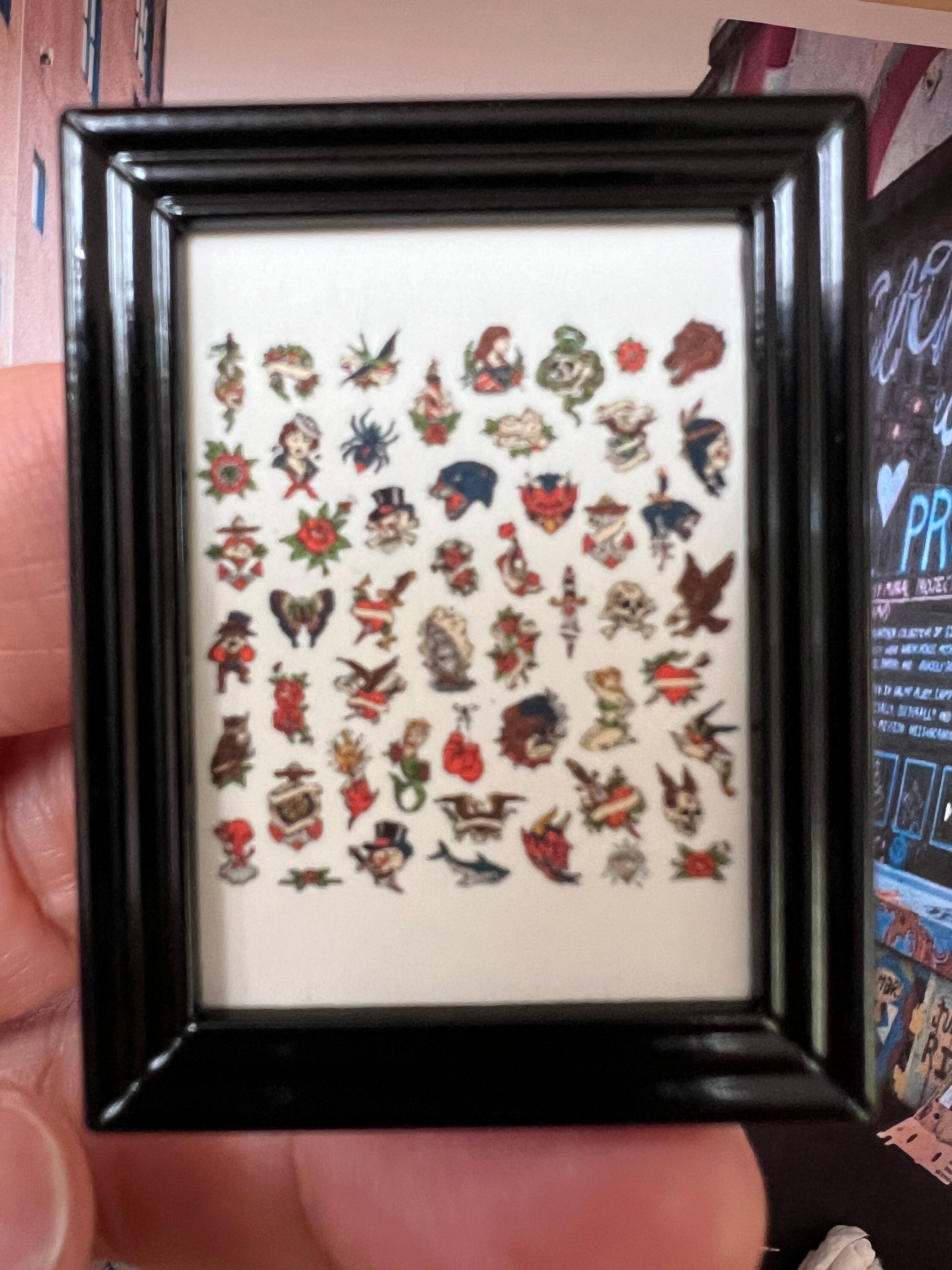 Dollhouse miniature tattoo flash, 1/12 scale dollhouse decor