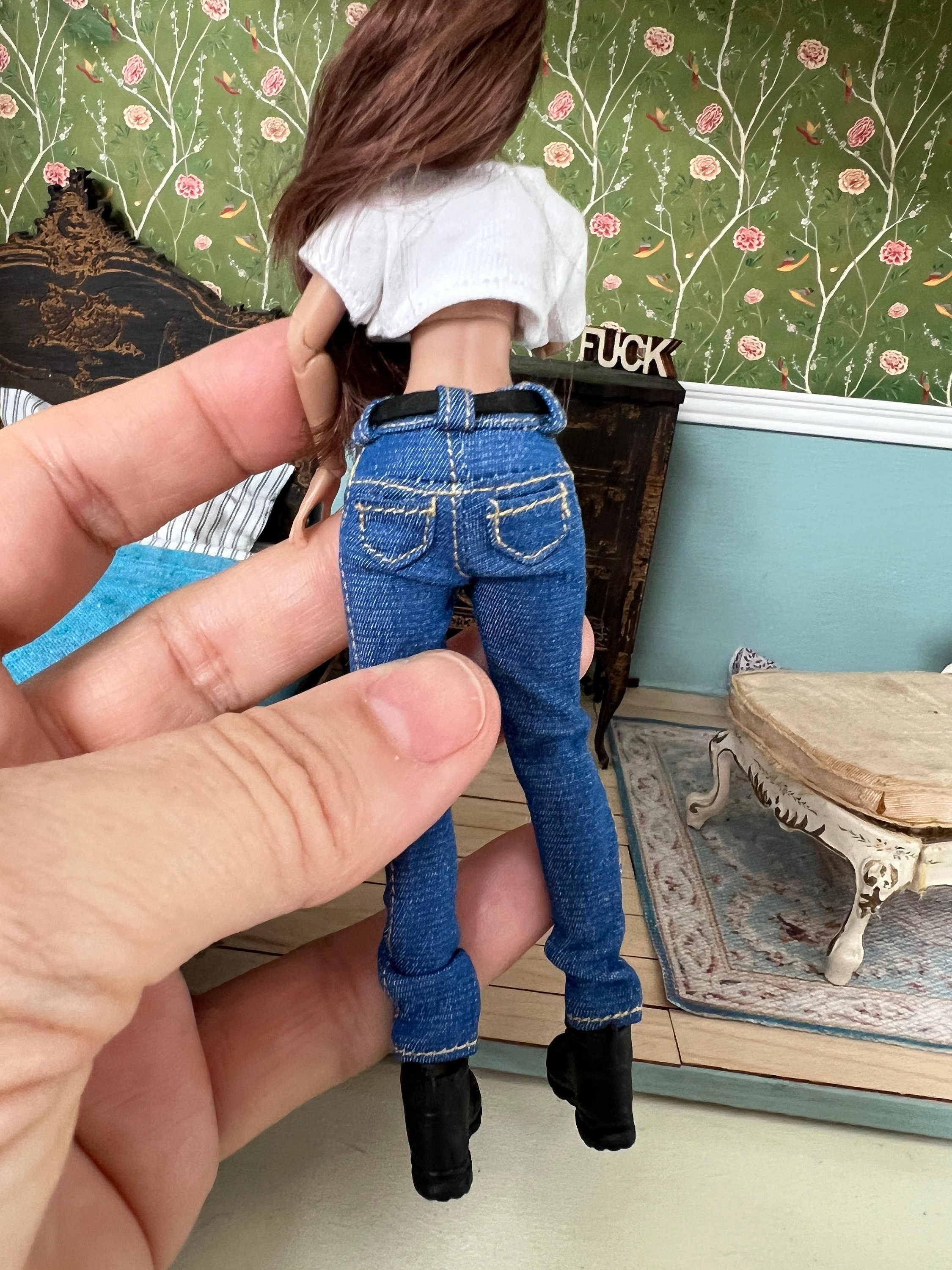 Dollhouse miniature jeans, Women's jeans fitted,  straight jeans 1/12 scale female denim pants jeans Levi's style