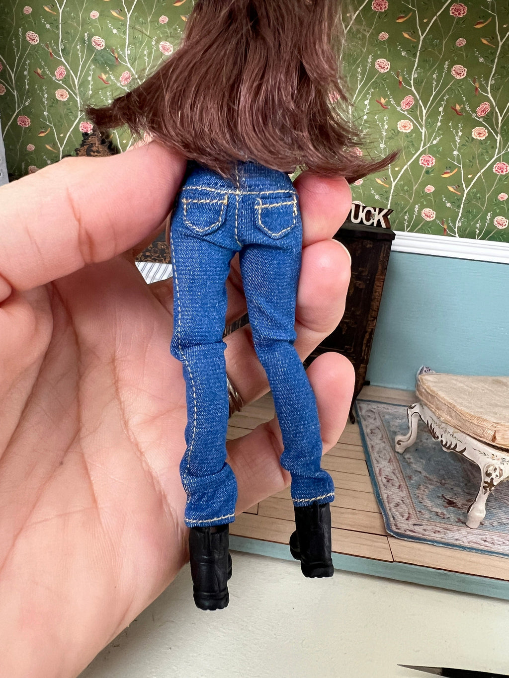 Dollhouse miniature jeans, Women's jeans fitted,  straight jeans 1/12 scale female denim pants jeans Levi's style