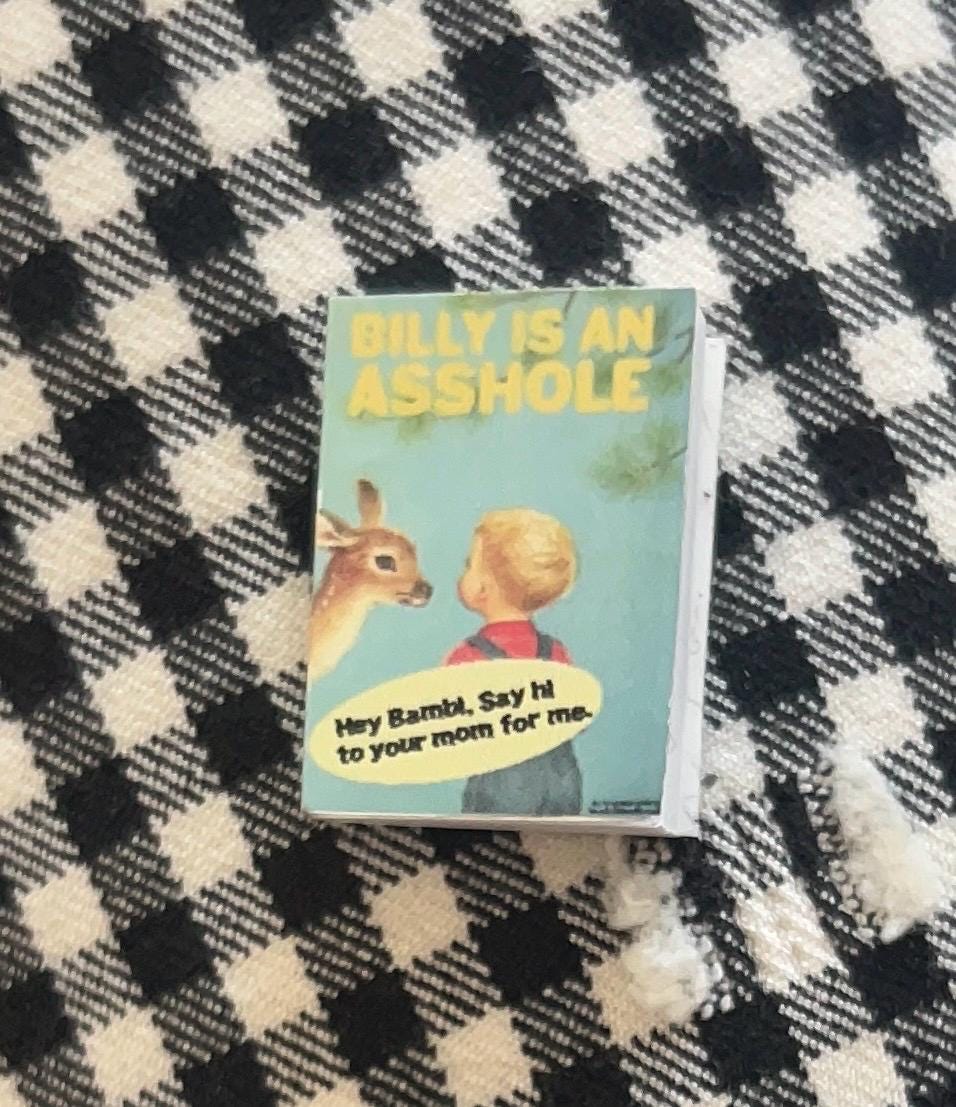 Dollhouse Miniature book, Billy, 1/12 scale decor, blank inside, 1/6 scale option