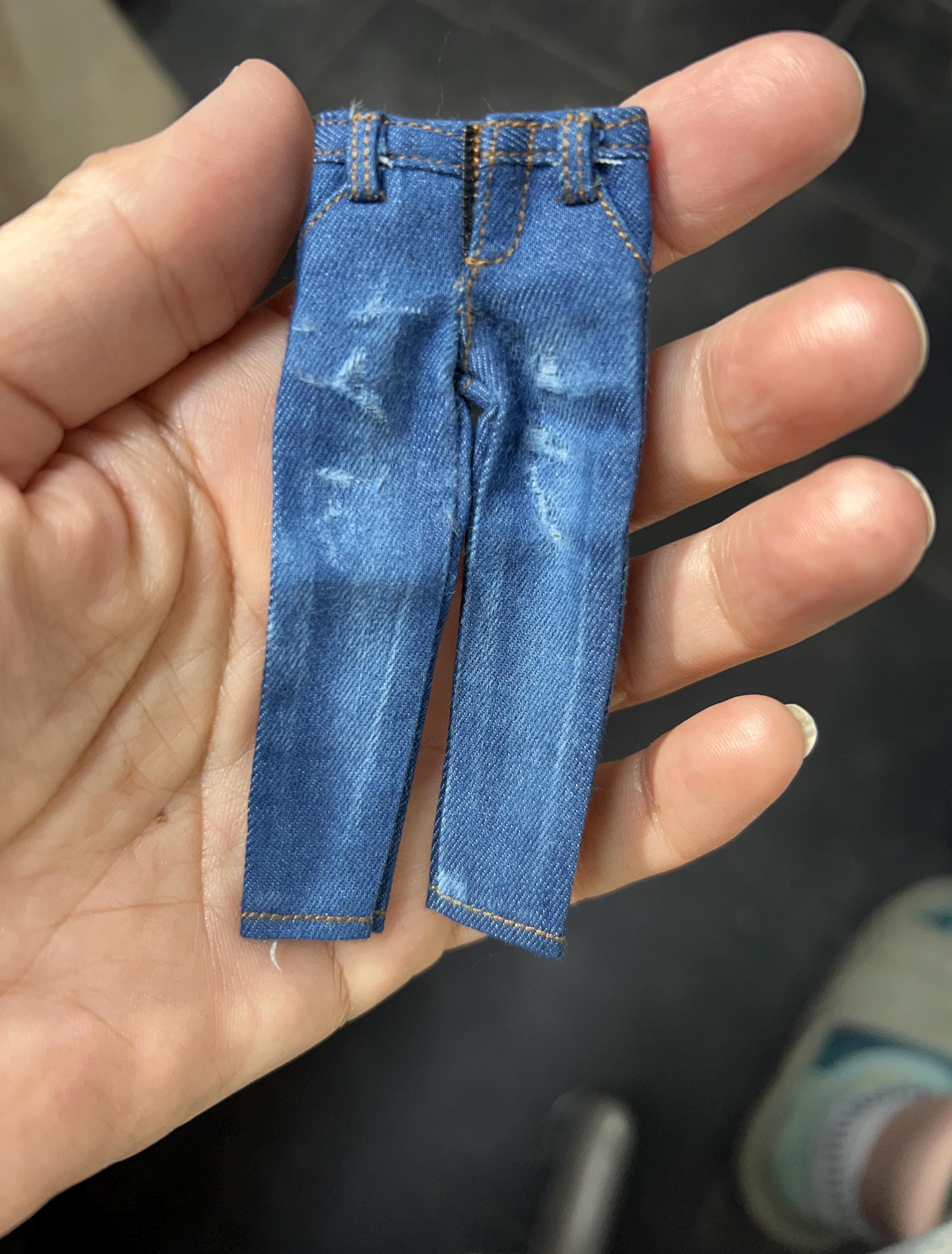 Dollhouse miniature men's jeans for action figure, 1/12 scale pants
