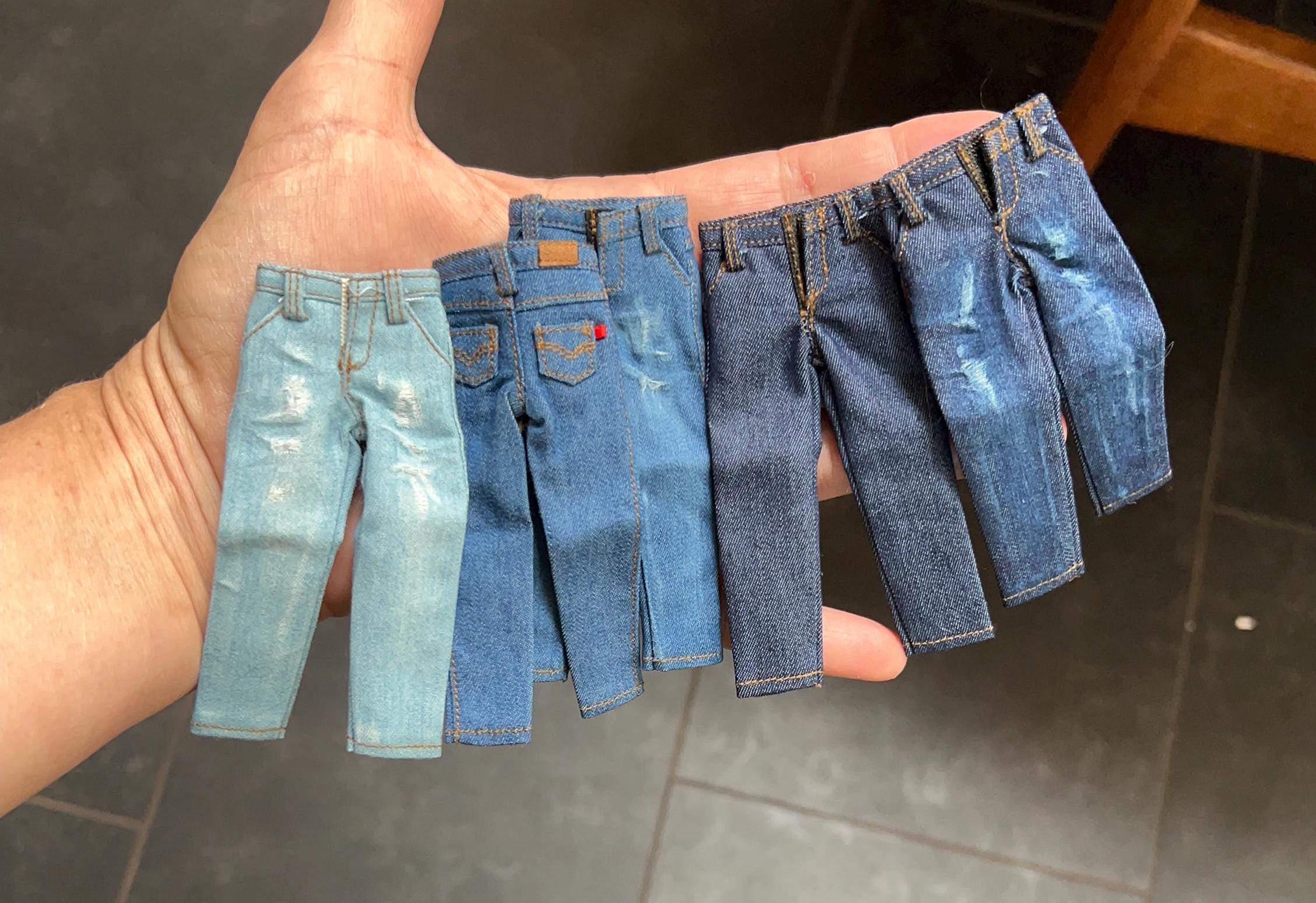 Dollhouse miniature men's jeans for action figure, 1/12 scale pants