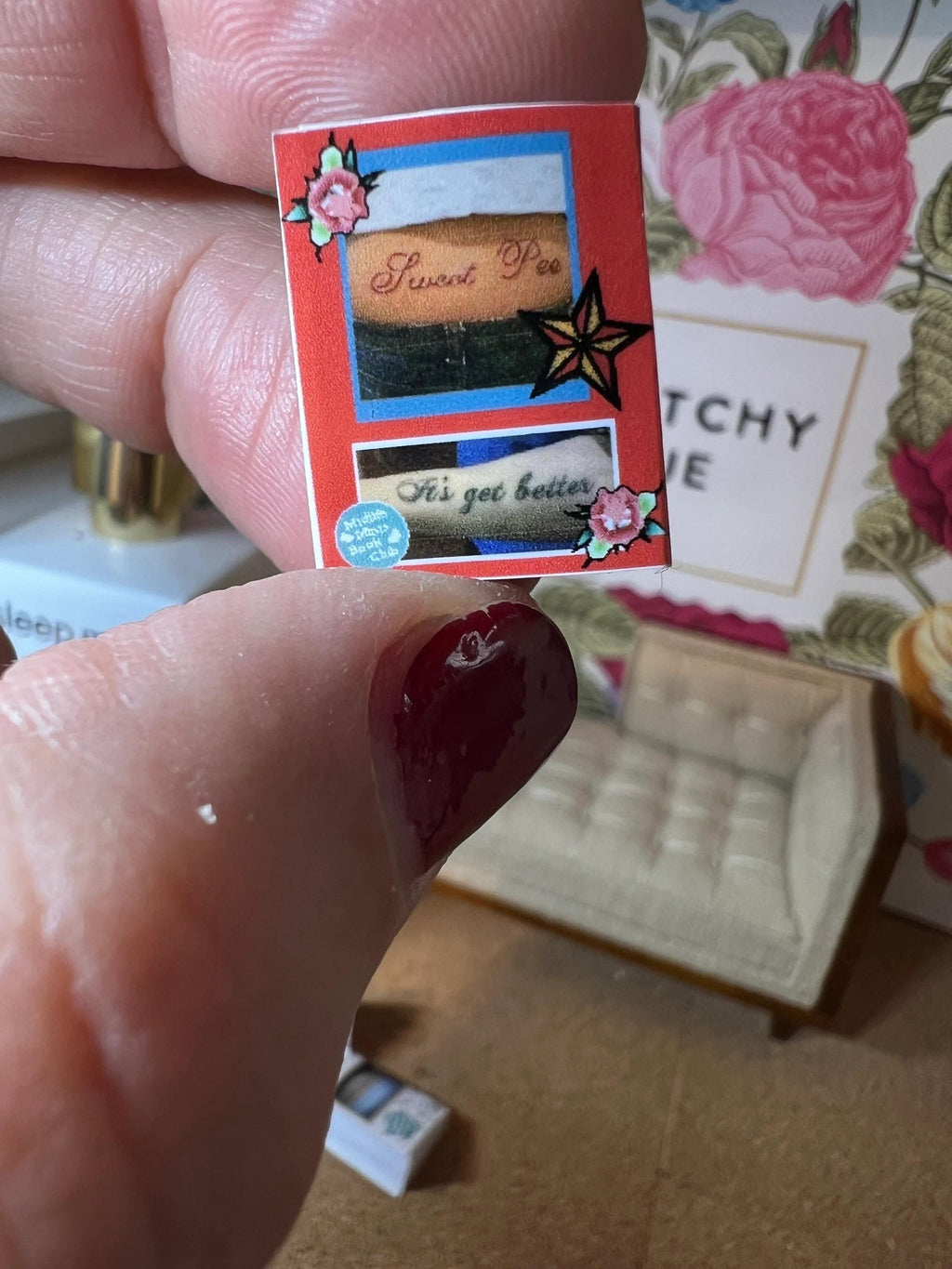 Dollhouse Miniature book,Tattoo Books dollhouse miniature book, 1/12 scale dollhouse book, blank inside, 1/6 scale book