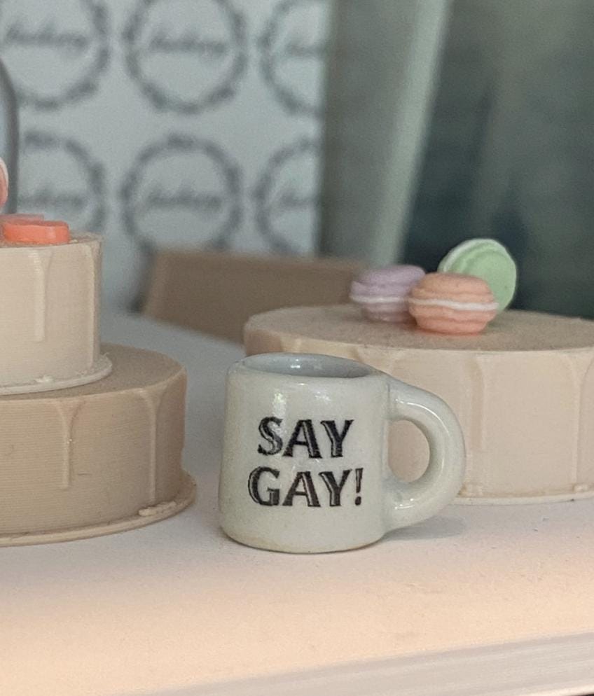 dollhouse miniature Pride coffee mug,  1/12 scale LGBTQ coffee mugs