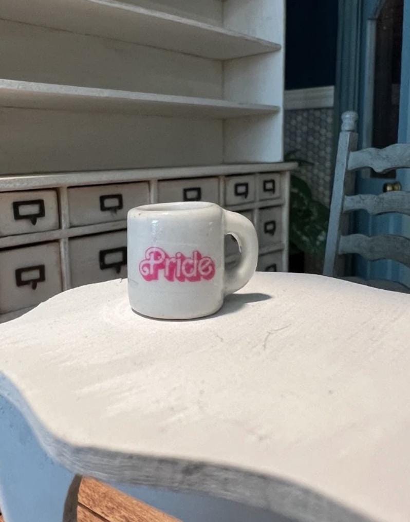 dollhouse miniature Pride coffee mug,  1/12 scale LGBTQ coffee mugs