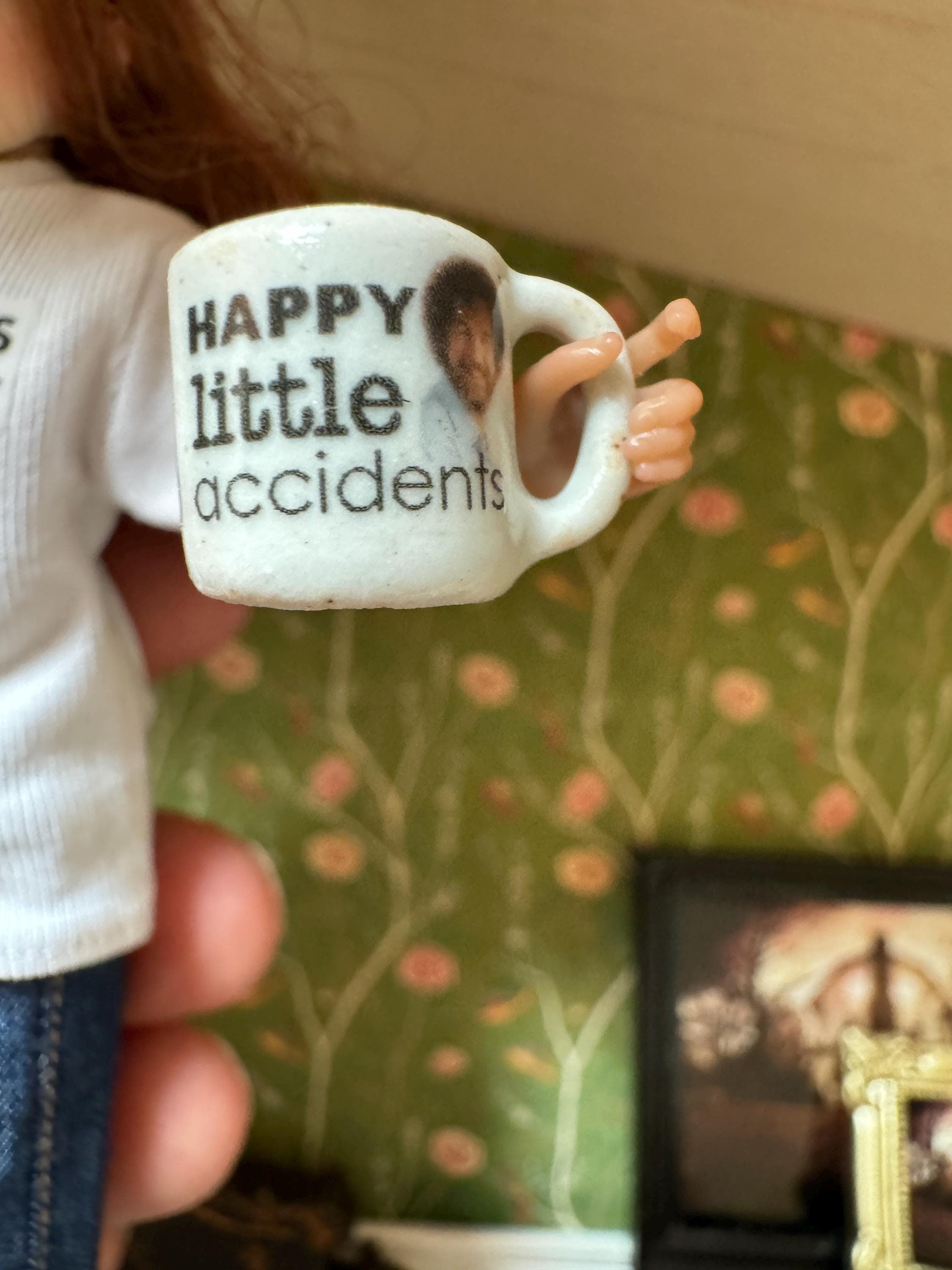 Dollhouse miniature coffee mug, Bob Ross coffee mug 1/12 scale