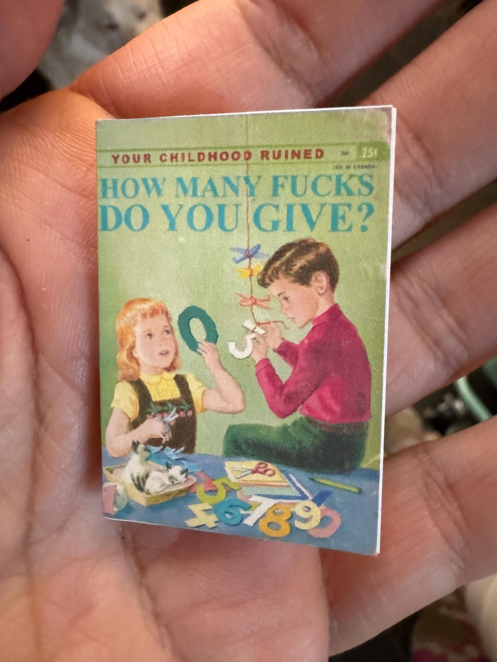 Dollhouse Miniature book, Zero Fucks dollhouse miniature book, 1/12 scale dollhouse book, blank inside, 1/6 scale book