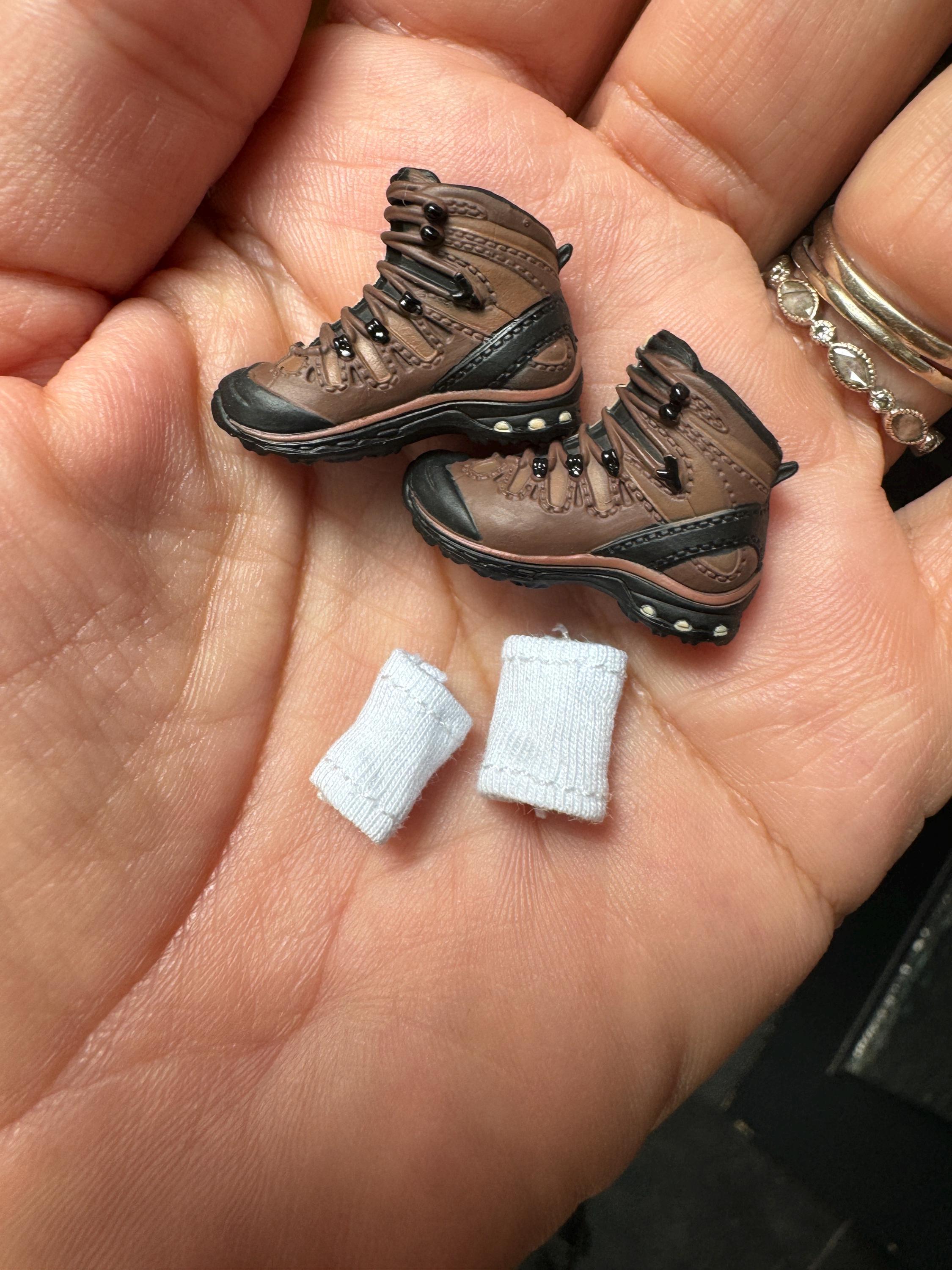 dollhouse miniature hiking boots 1/12 with socks