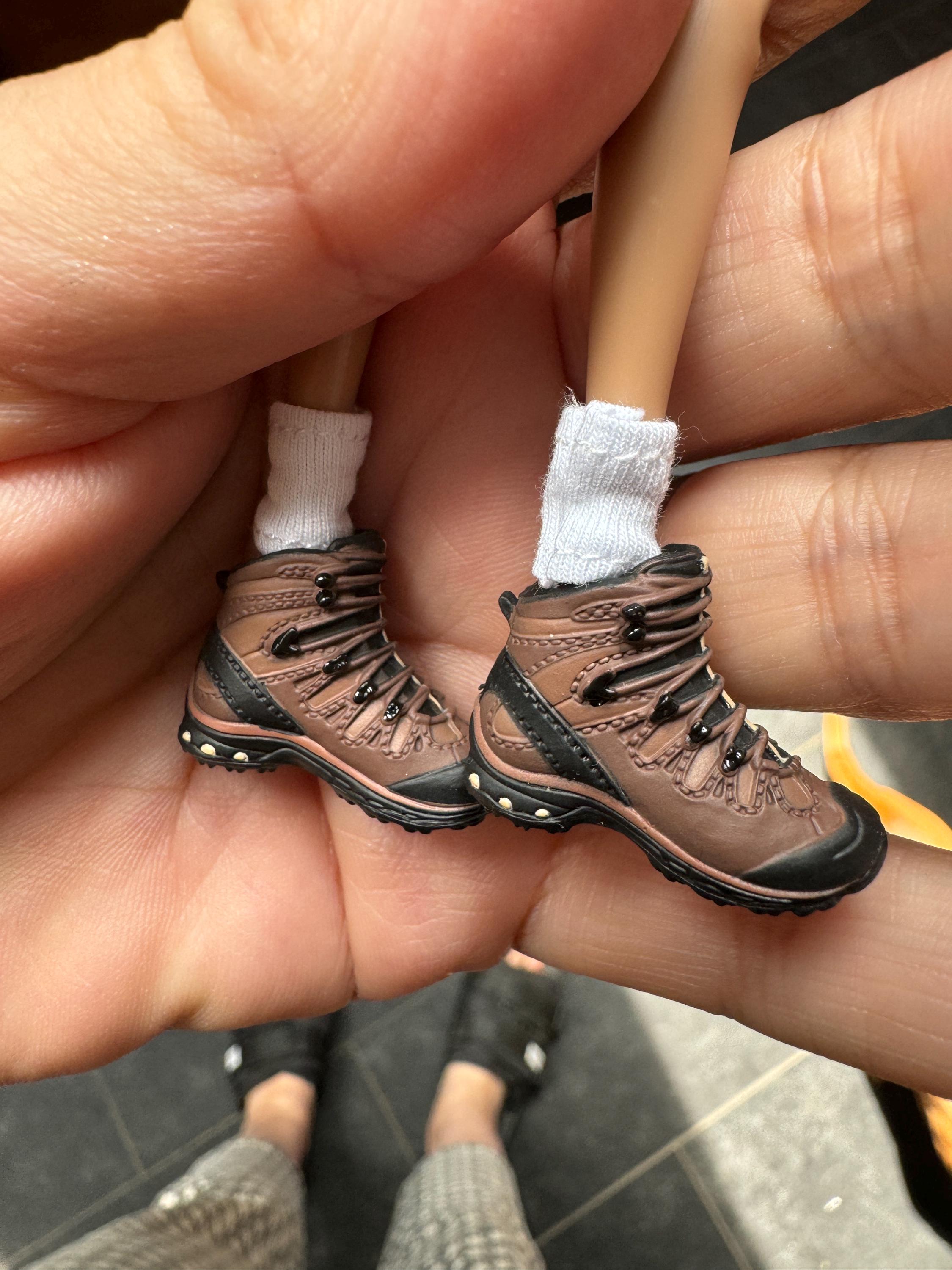 dollhouse miniature hiking boots 1/12 with socks