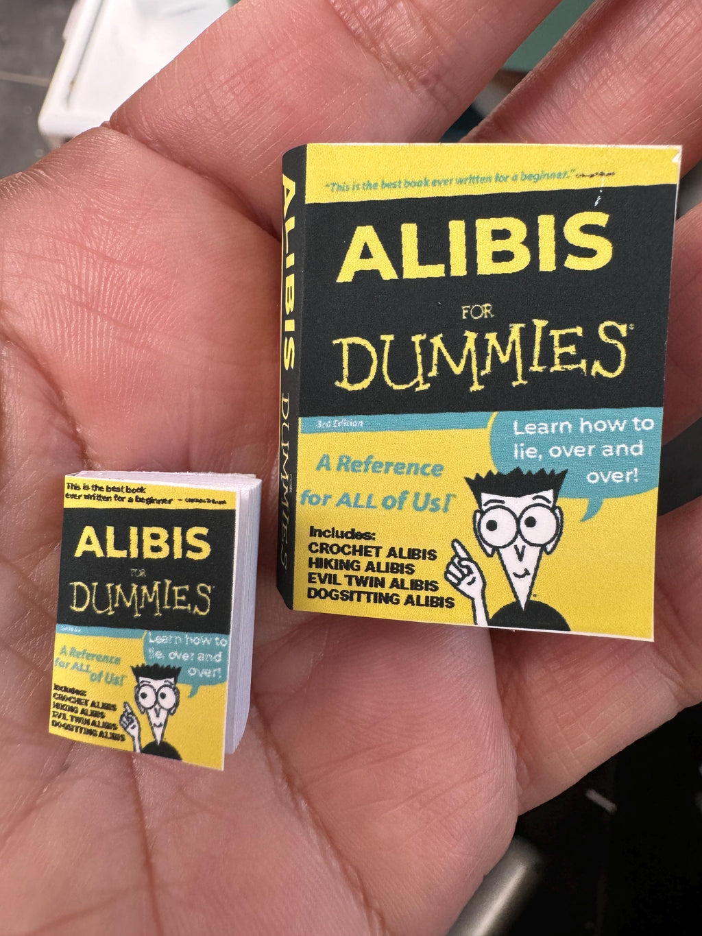 Dollhouse Miniature book, Alibis for Dummies, 1/12 scale dollhouse book, blank inside, 1/6 scale option