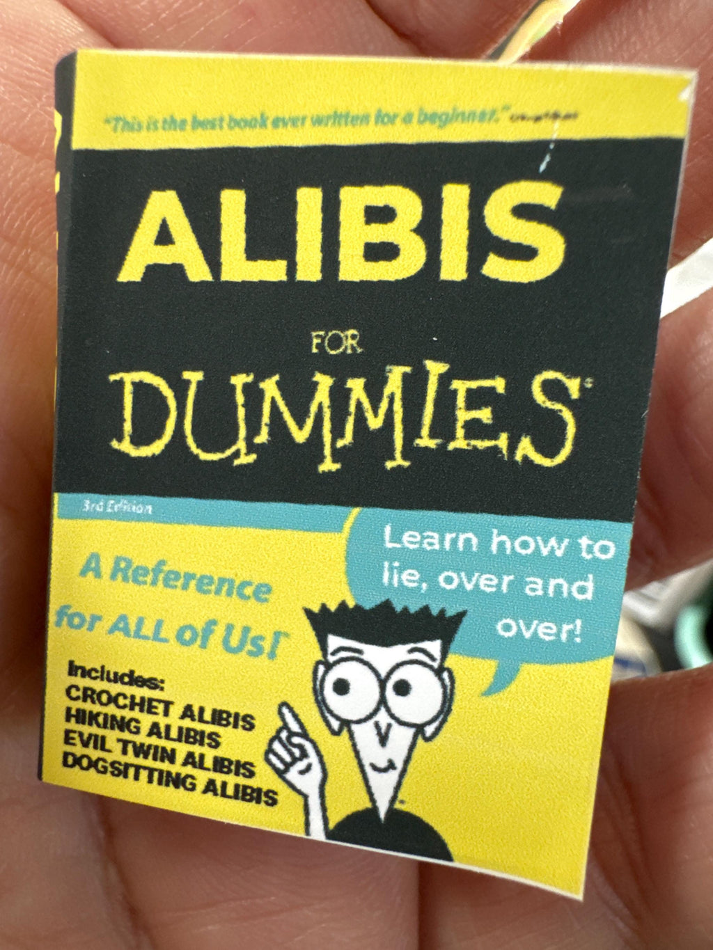 Dollhouse Miniature book, Alibis for Dummies, 1/12 scale dollhouse book, blank inside, 1/6 scale option
