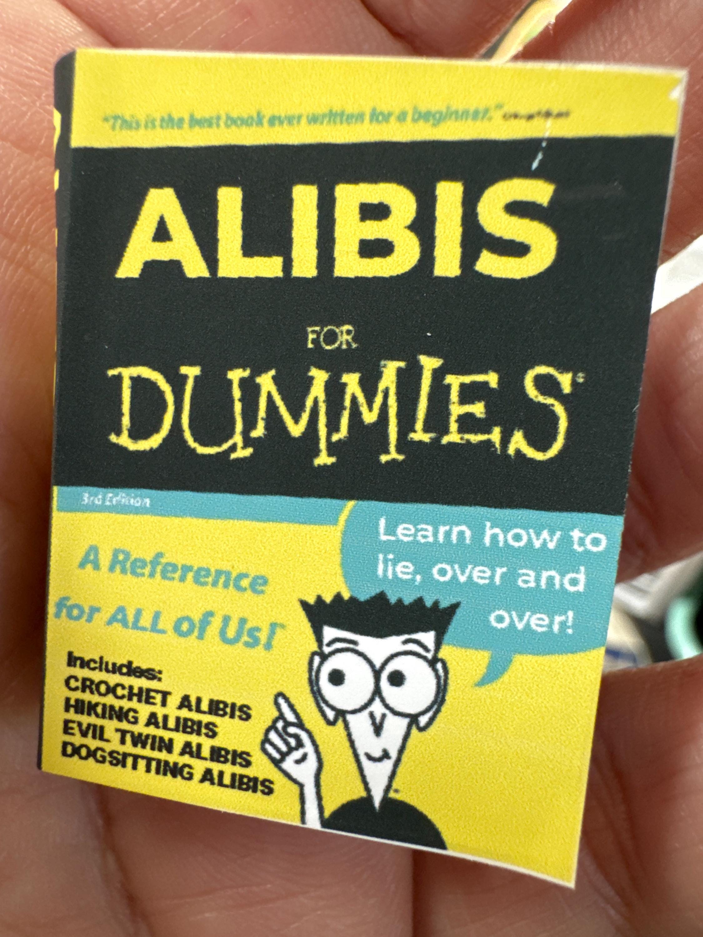 Dollhouse Miniature book, Alibis for Dummies, 1/12 scale dollhouse book, blank inside, 1/6 scale option