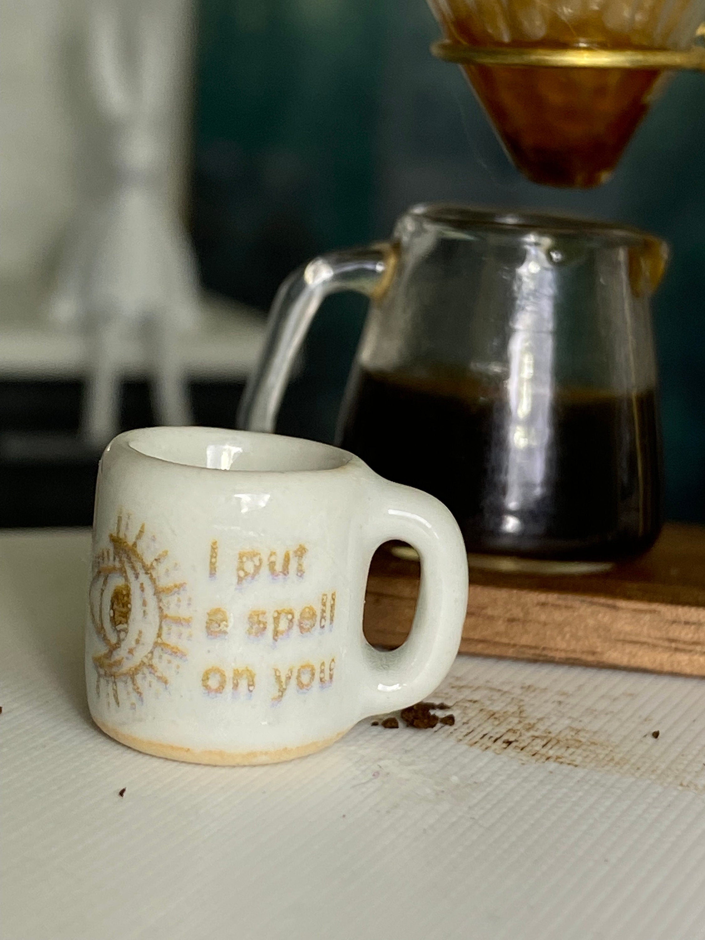 Dollhouse miniature coffee mug "I put a spell on you" 1/12 scale magical witch
