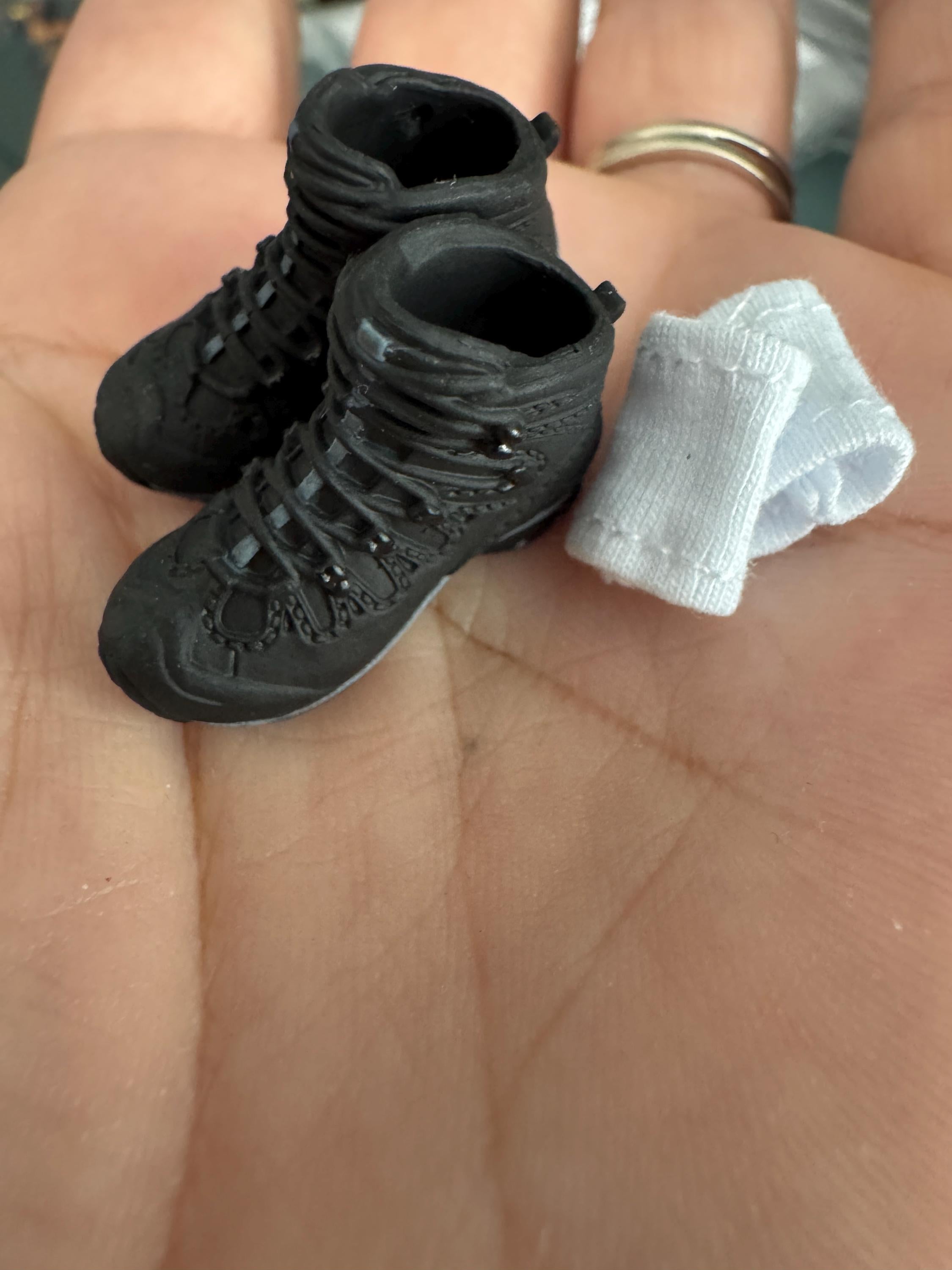 dollhouse miniature hiking boots 1/12 with socks