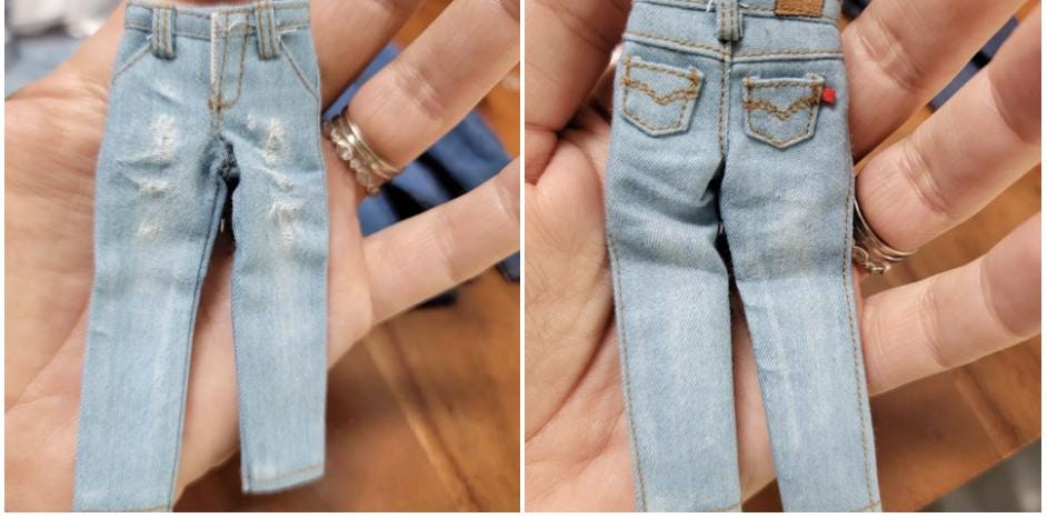 Dollhouse miniature men's jeans for action figure, 1/12 scale pants