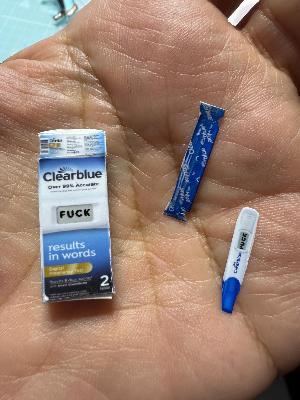 dollhouse miniature pregnancy test, 1/12 pregnancy clear blue, miniature medicine bathroom decor