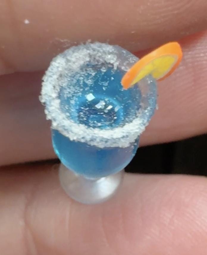 dollhouse miniature cocktail, MARGARITA 1/12 craft cocktail blue, dollhouse bar