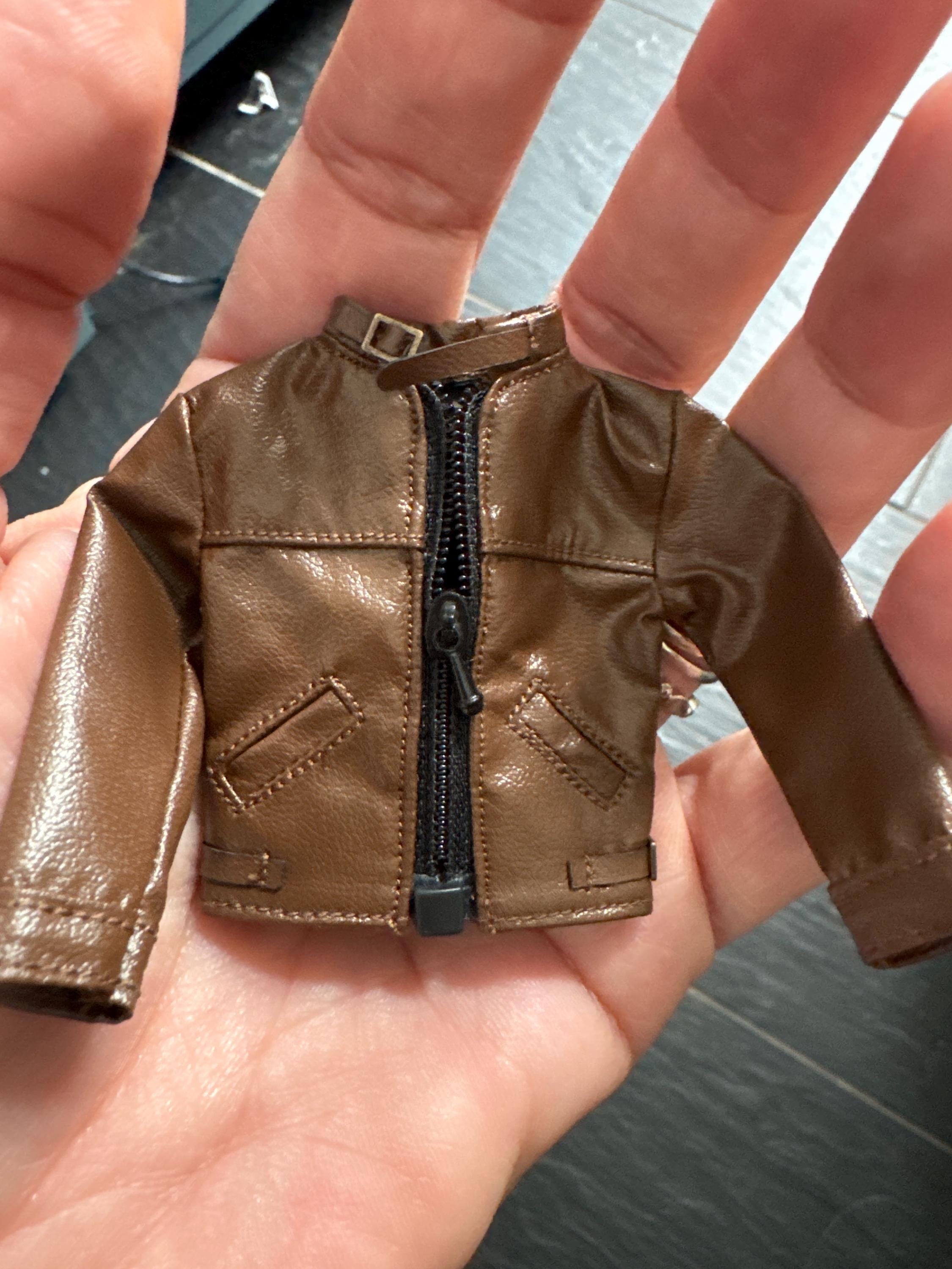 Dollhouse miniature coat 1/12 scale brown leather jacket clothes