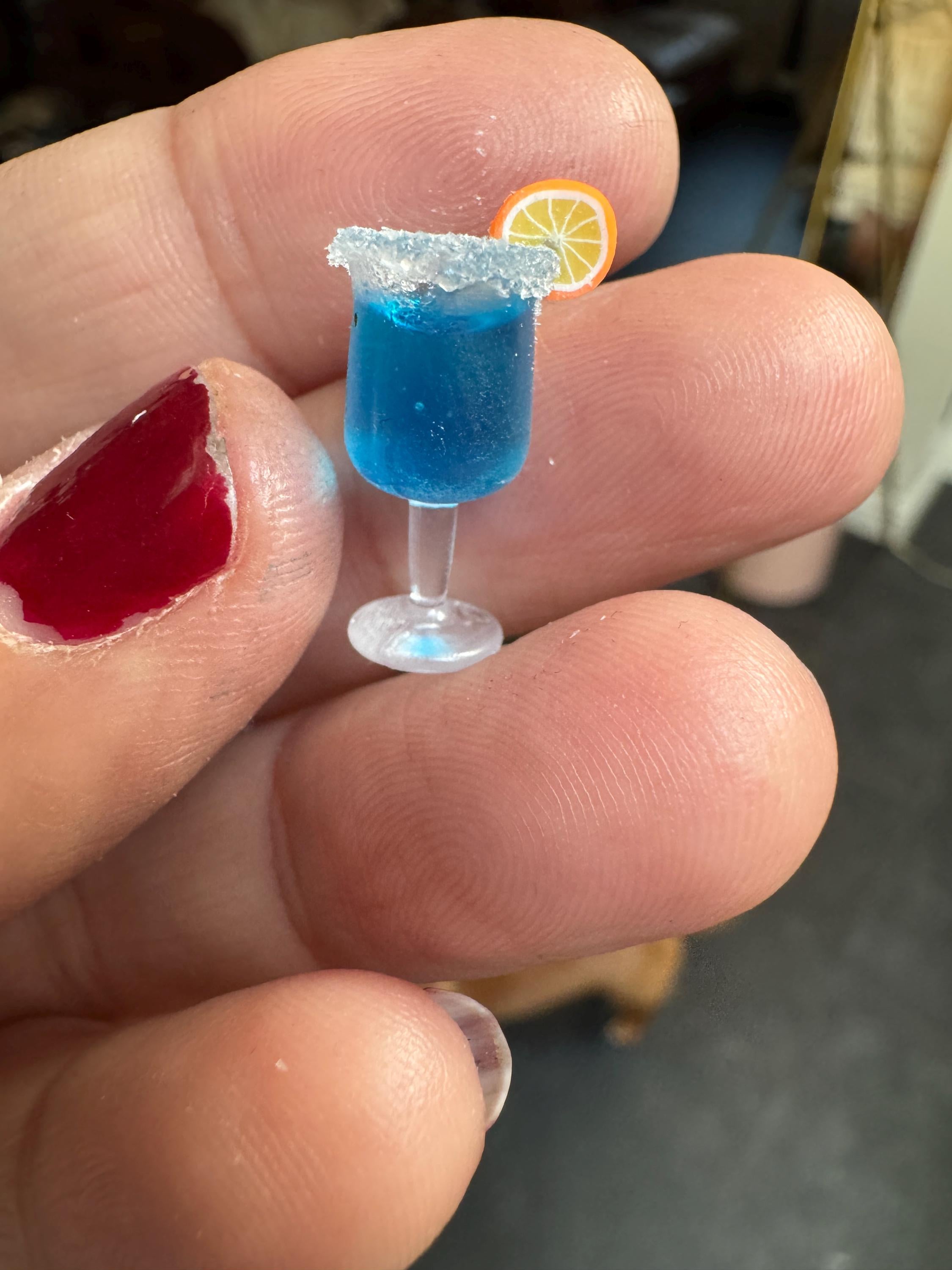 dollhouse miniature cocktail, MARGARITA 1/12 craft cocktail blue, dollhouse bar