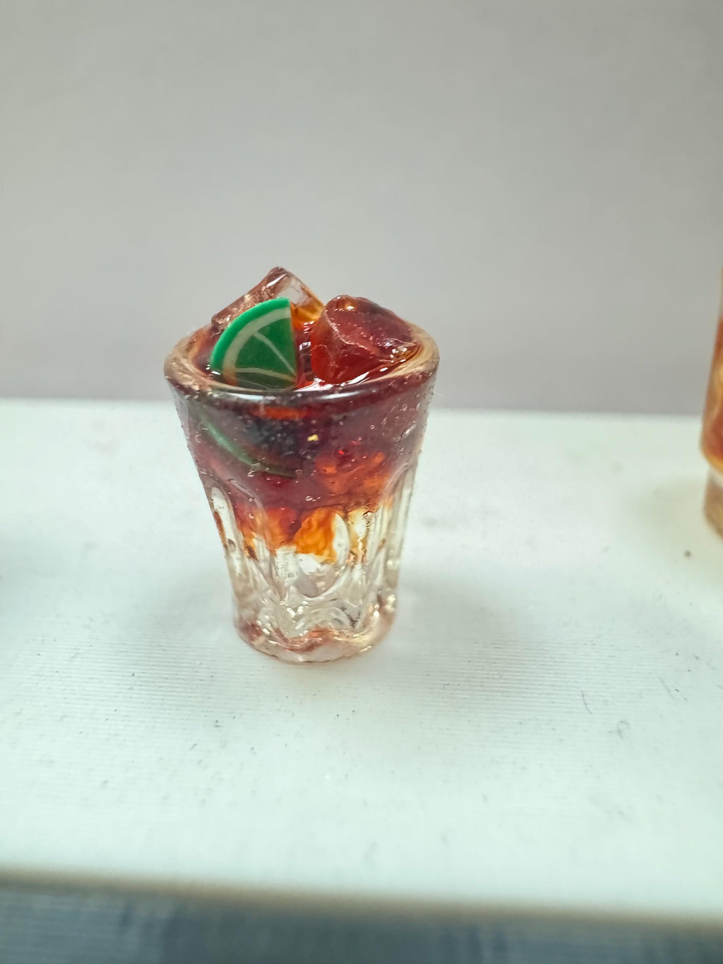 dollhouse miniature cocktail, rum and cola with lime, 1/12 craft cocktail dollhouse food