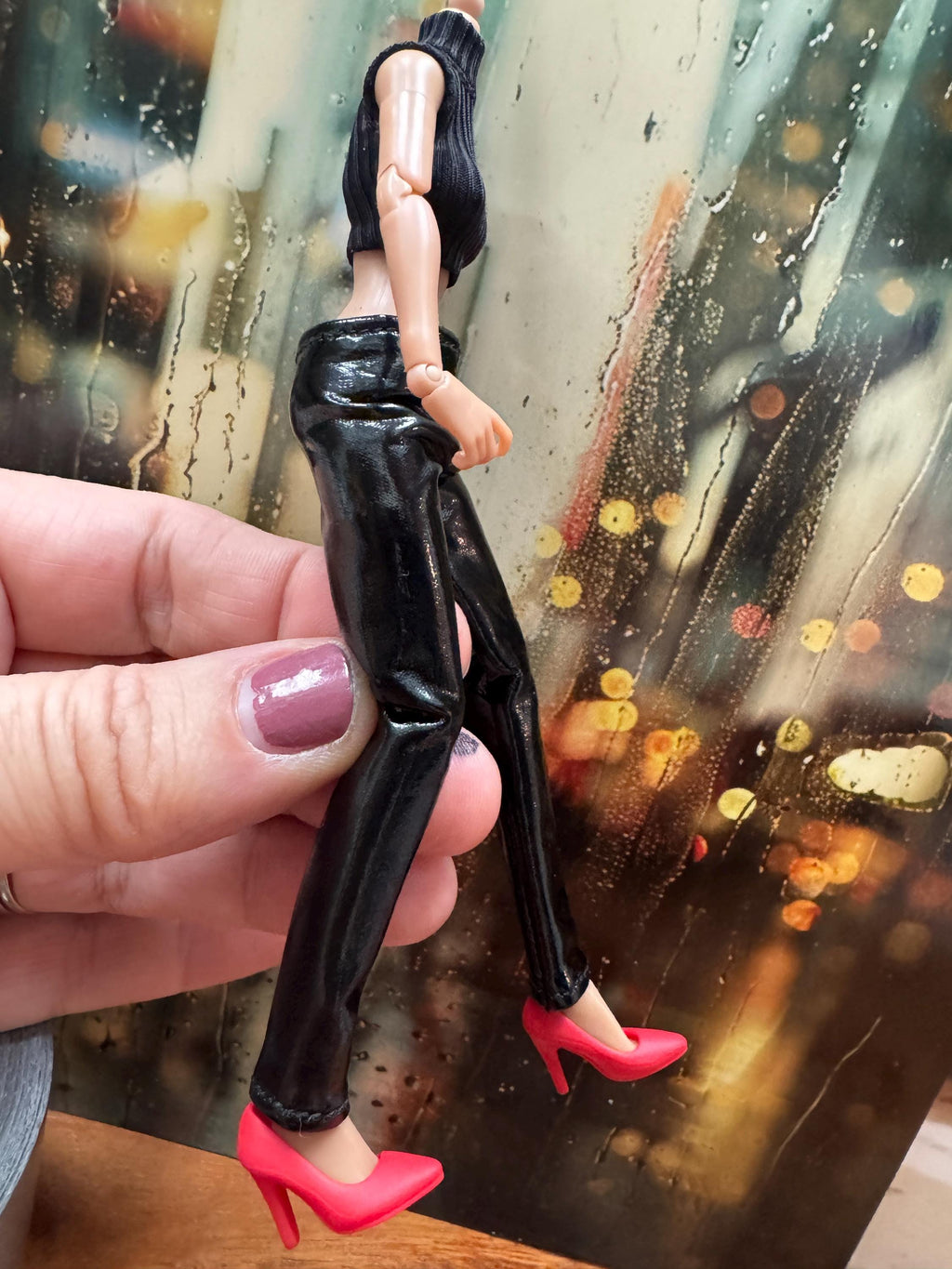 Dollhouse miniature leather pants 1/12 pants for 6 inch doll faux leather