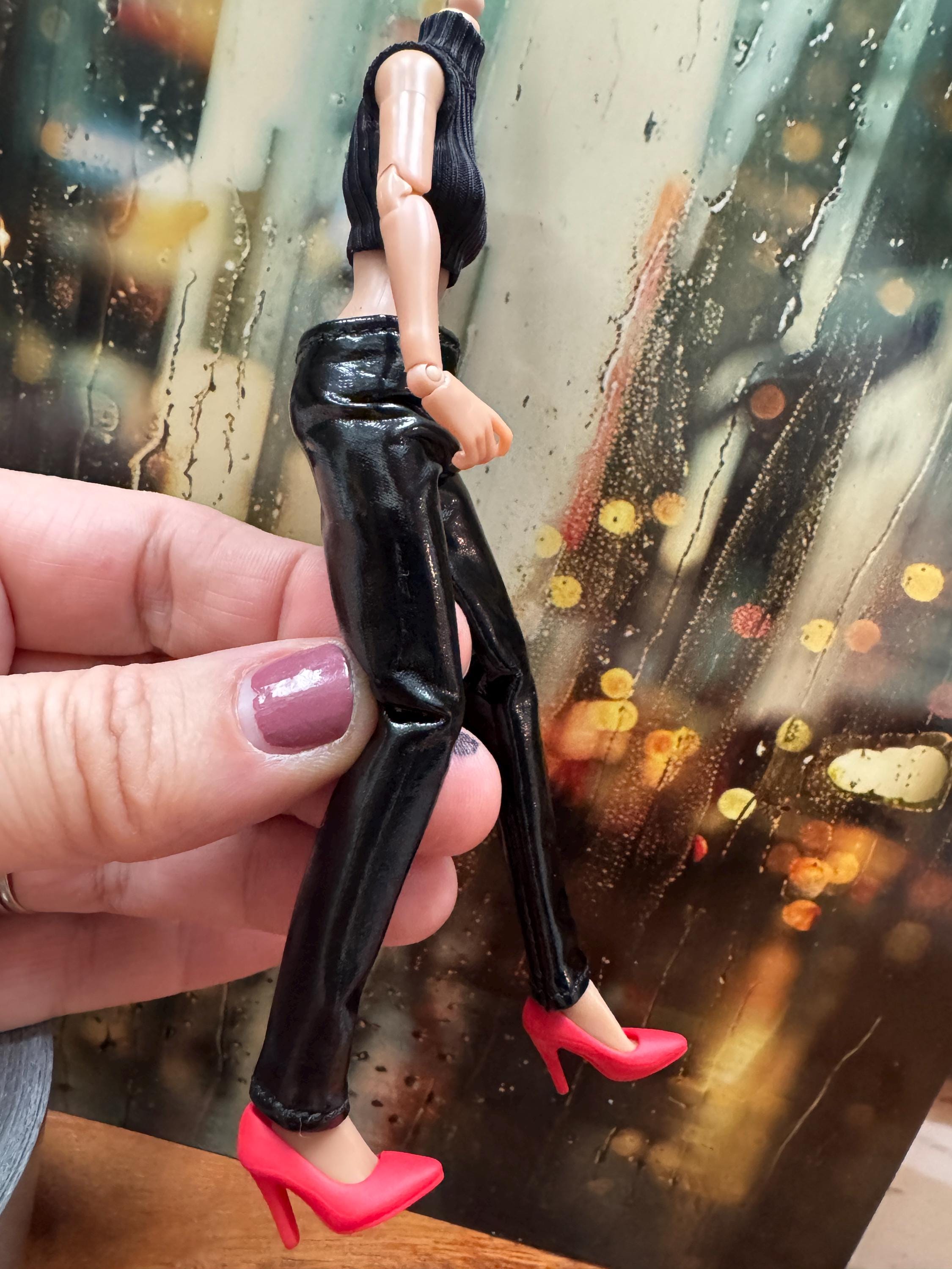 Dollhouse miniature leather pants 1/12 pants for 6 inch doll faux leather