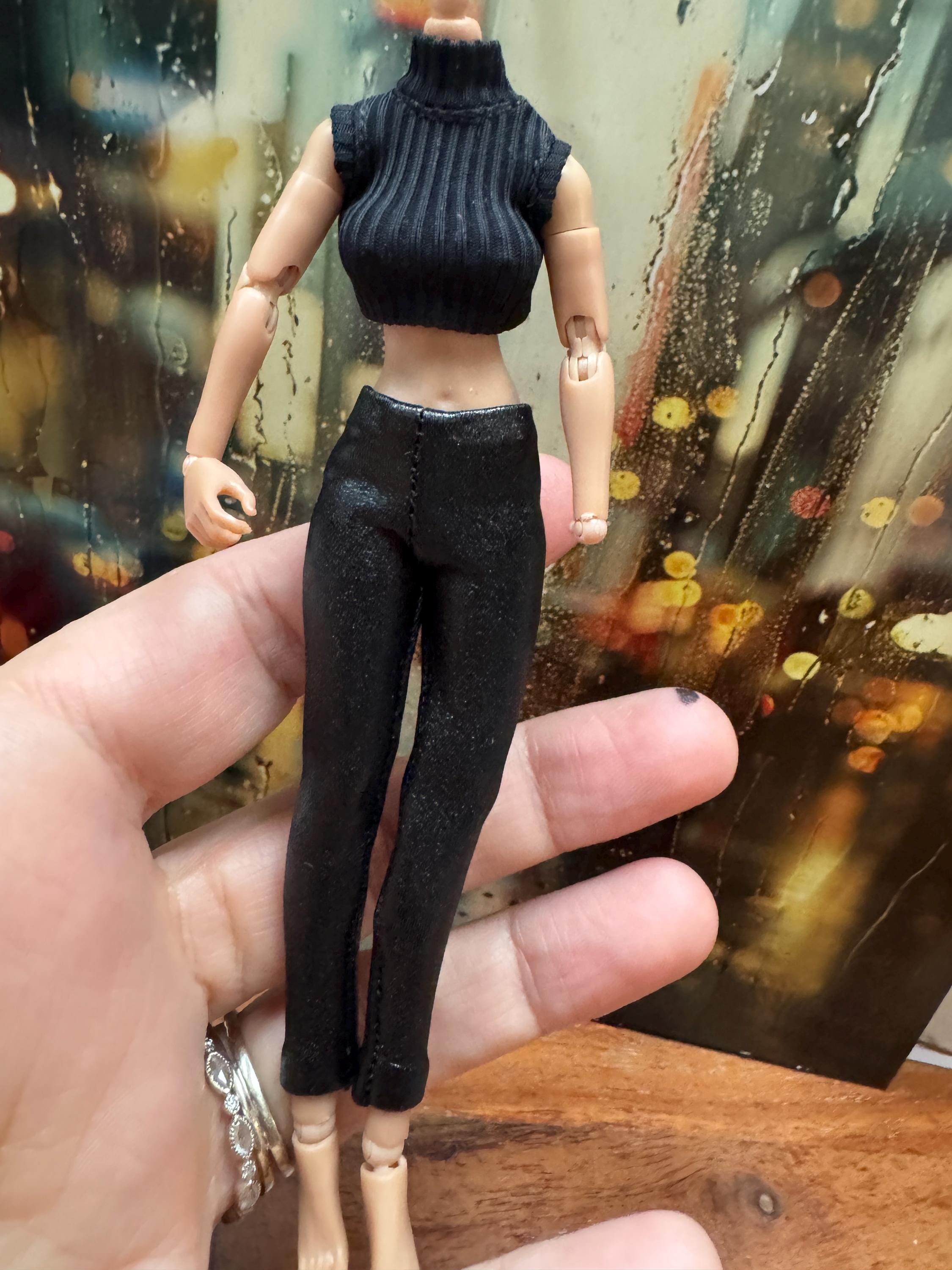 Dollhouse miniature leather pants 1/12 pants for 6 inch doll faux leather