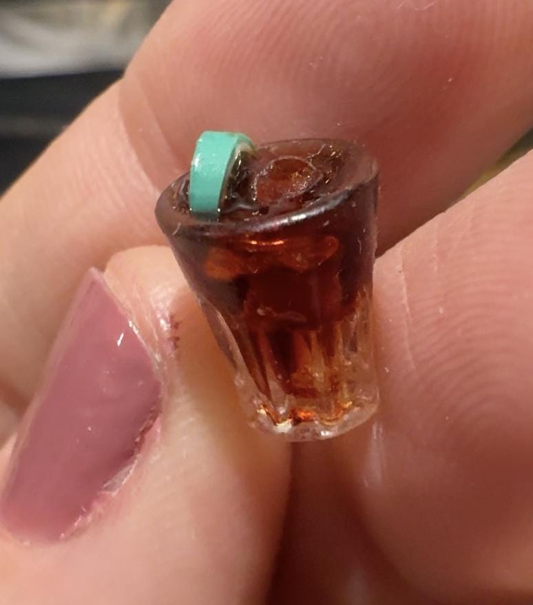 dollhouse miniature cocktail, rum and cola with lime, 1/12 craft cocktail dollhouse food