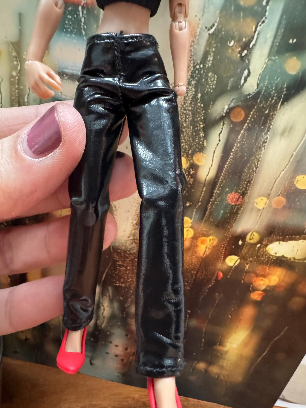 Dollhouse miniature leather pants 1/12 pants for 6 inch doll faux leather