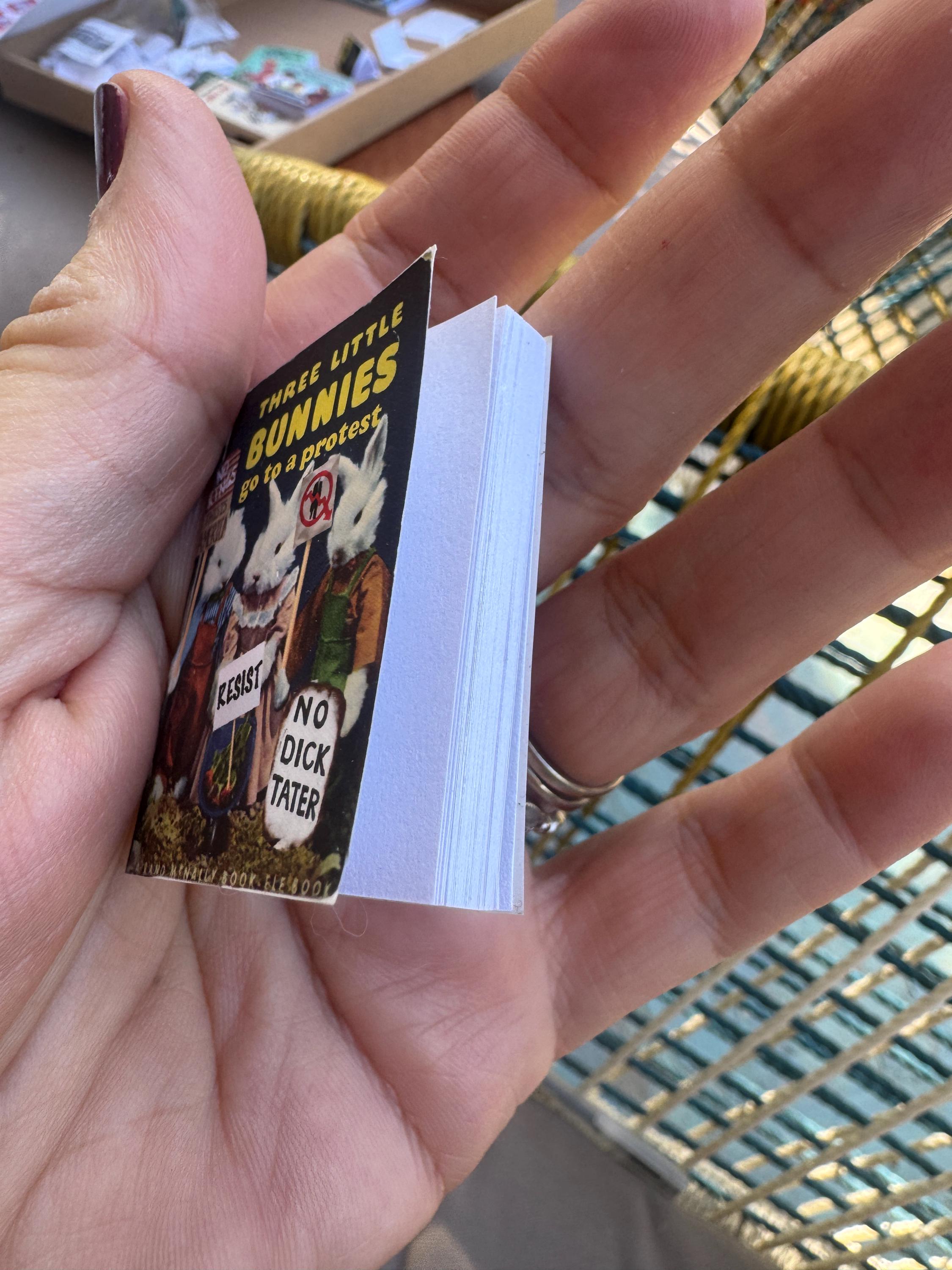 Dollhouse Miniature book, Protest bunnies! dollhouse miniature book 1/12 book dollhouse 1/6 scale book living room 1/12 bookcase political gifts hands off protest