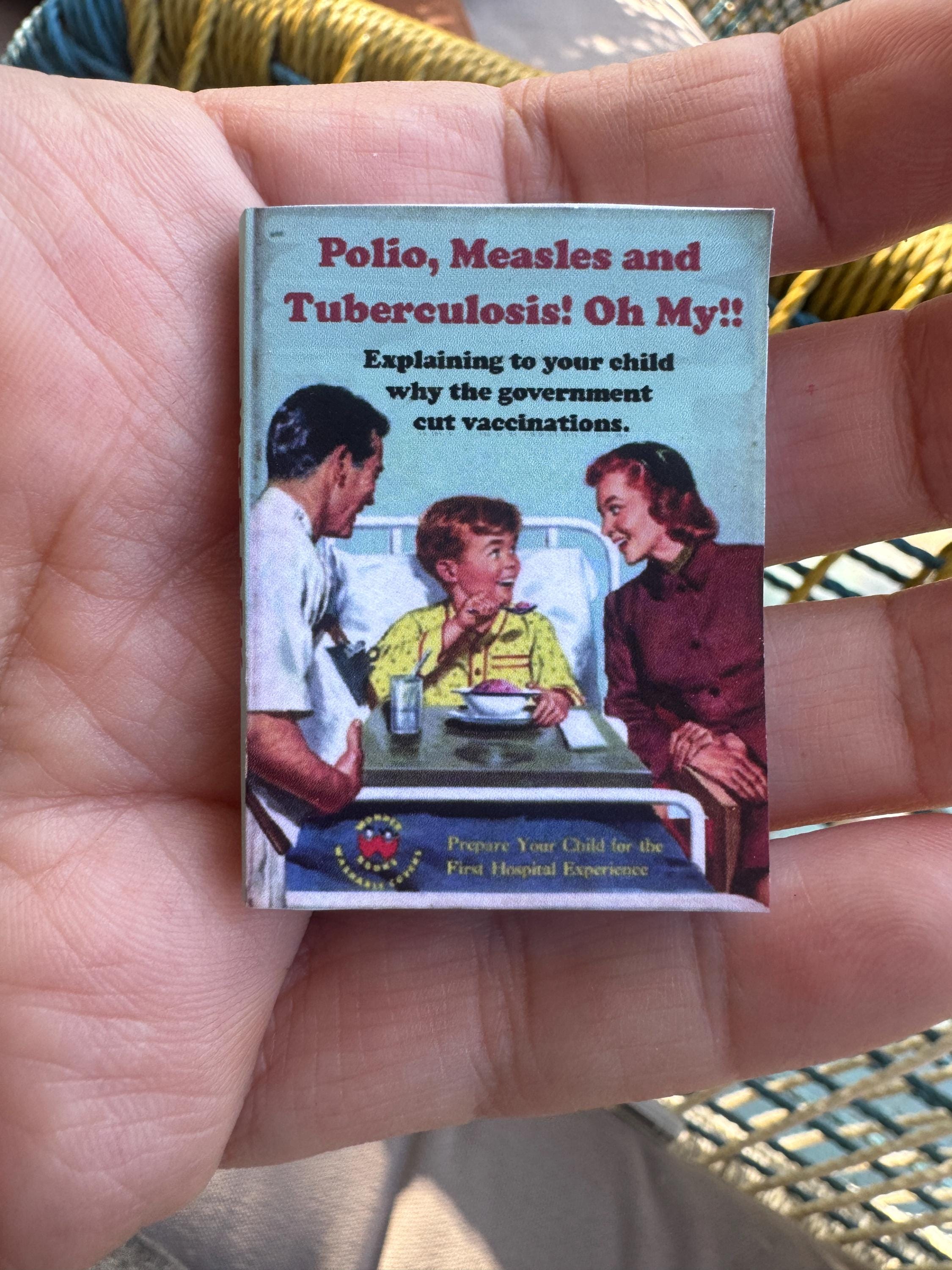 Dollhouse miniature book, Measles!  1/12 living room decor and 1/6 scale book