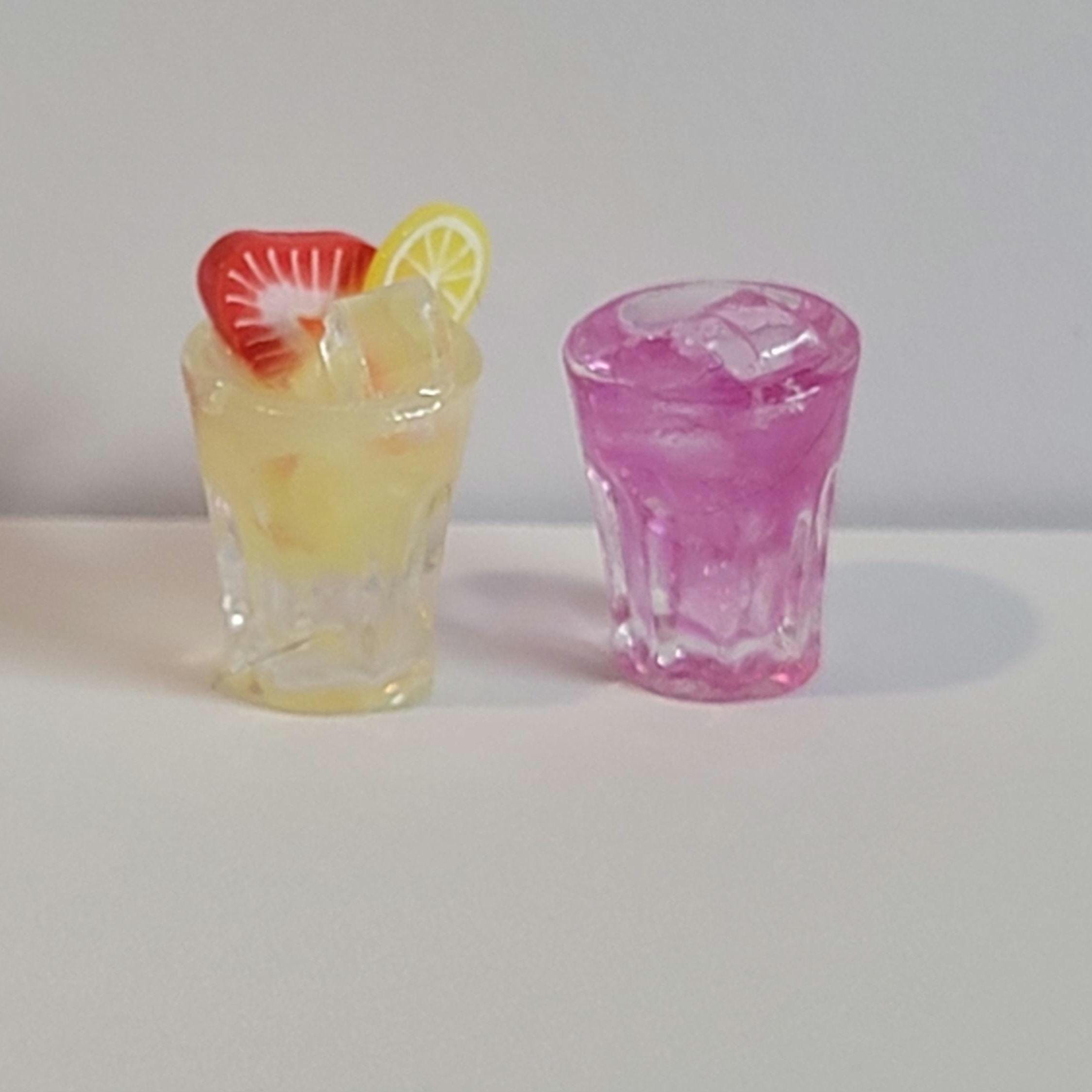 dollhouse miniature drinks lemonade 1/12 scale with strawberries, miniature grape Kool-aid