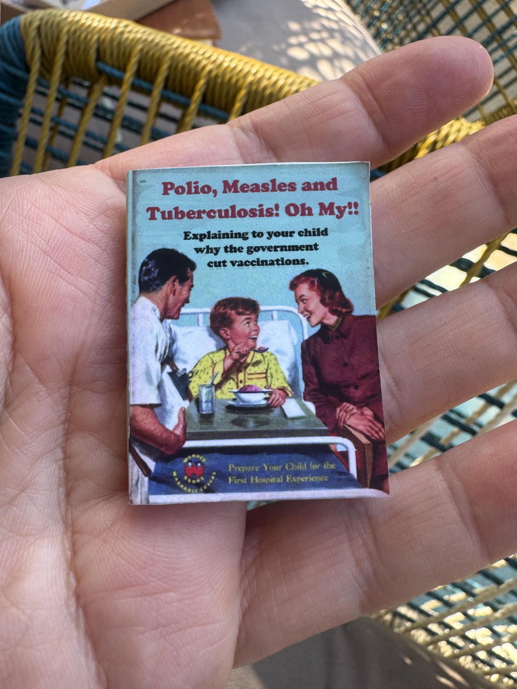 Dollhouse miniature book, Measles!  1/12 living room decor and 1/6 scale book