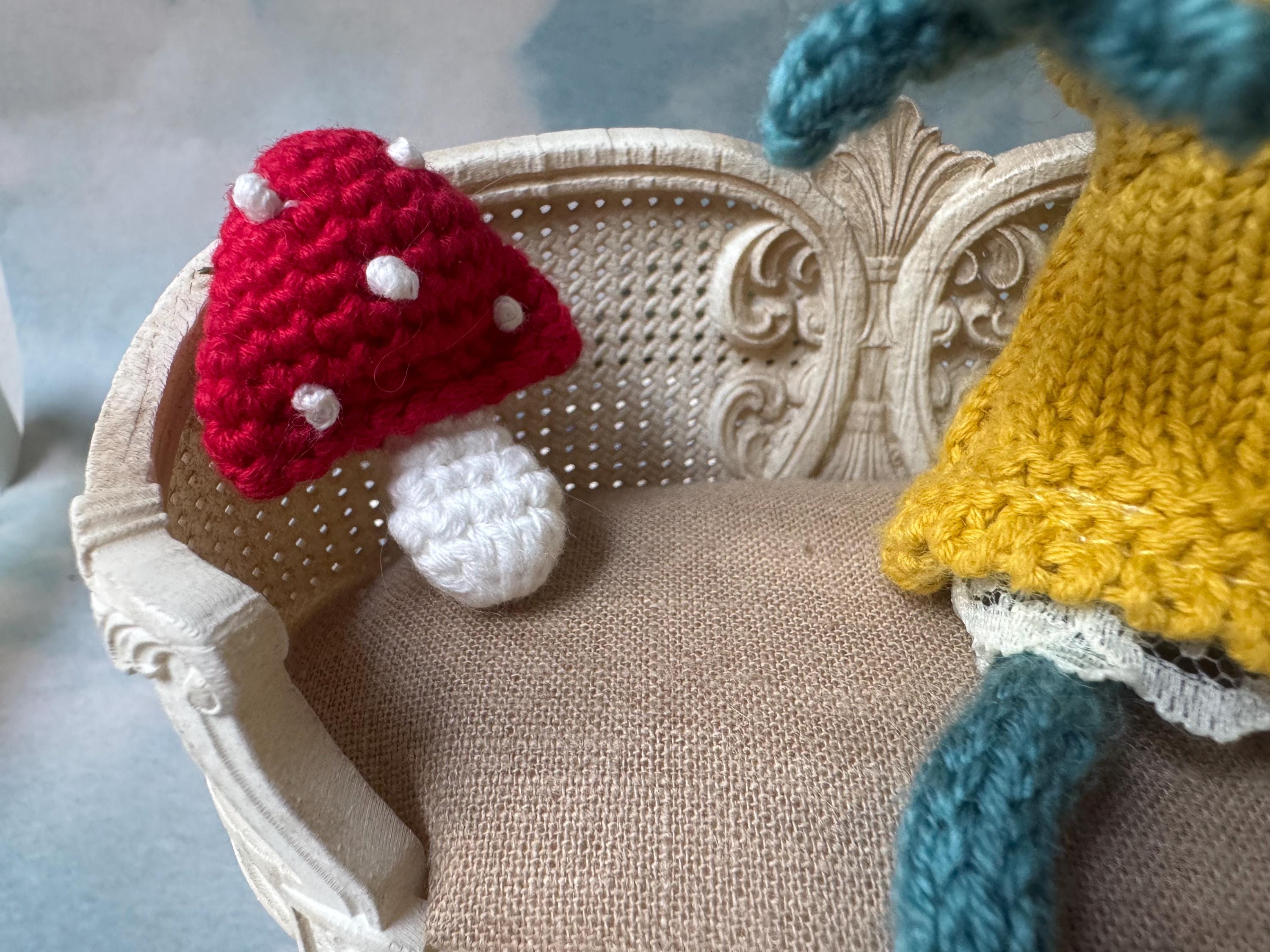 dollhouse miniature pillows for knitted crochet frog, Blythe, and 1/12 or 1/6 doll bedroom accessory pillow, magic mushroom acorn dollhouse decor