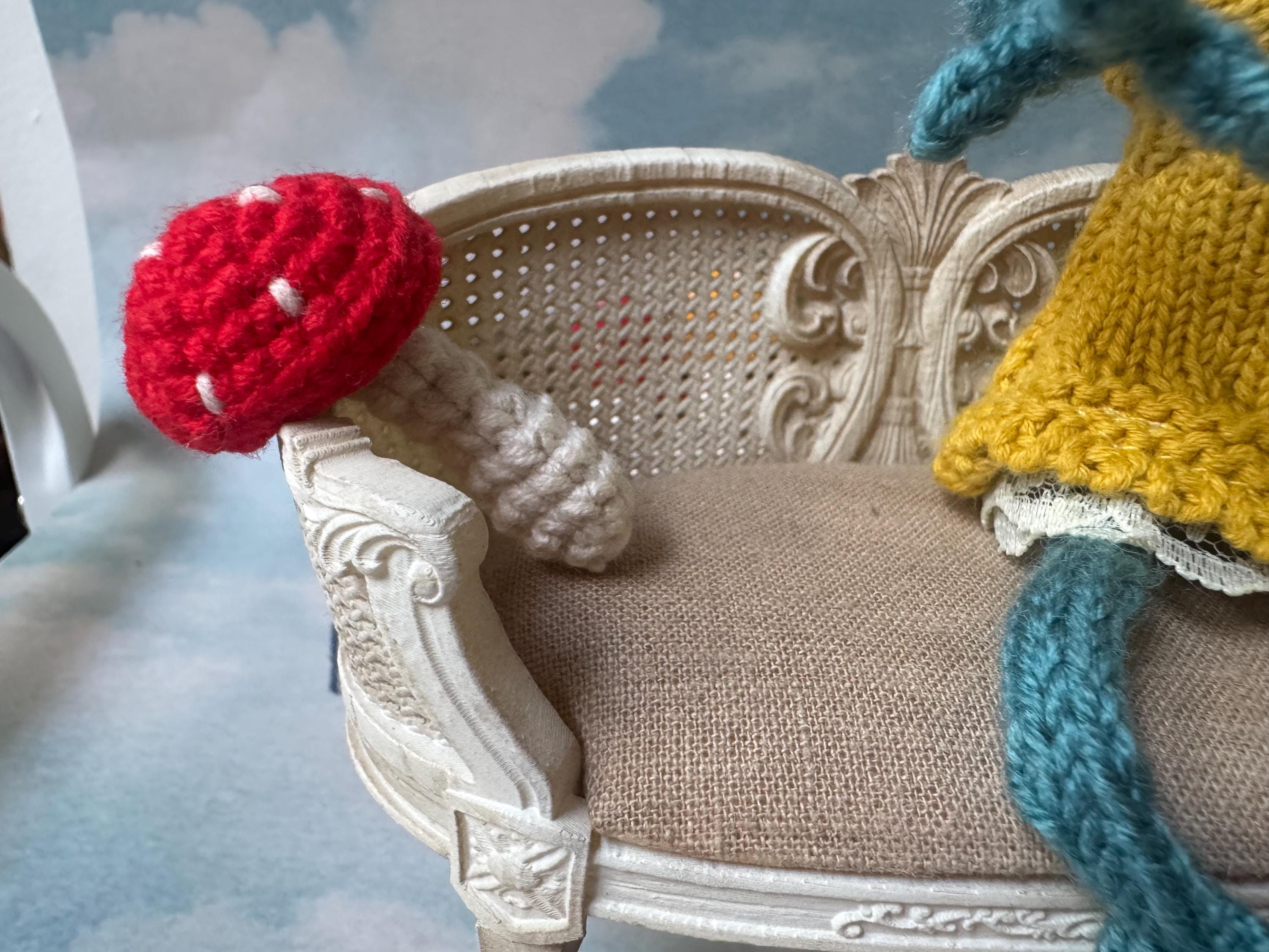 dollhouse miniature pillows for knitted crochet frog, Blythe, and 1/12 or 1/6 doll bedroom accessory pillow, magic mushroom acorn dollhouse decor