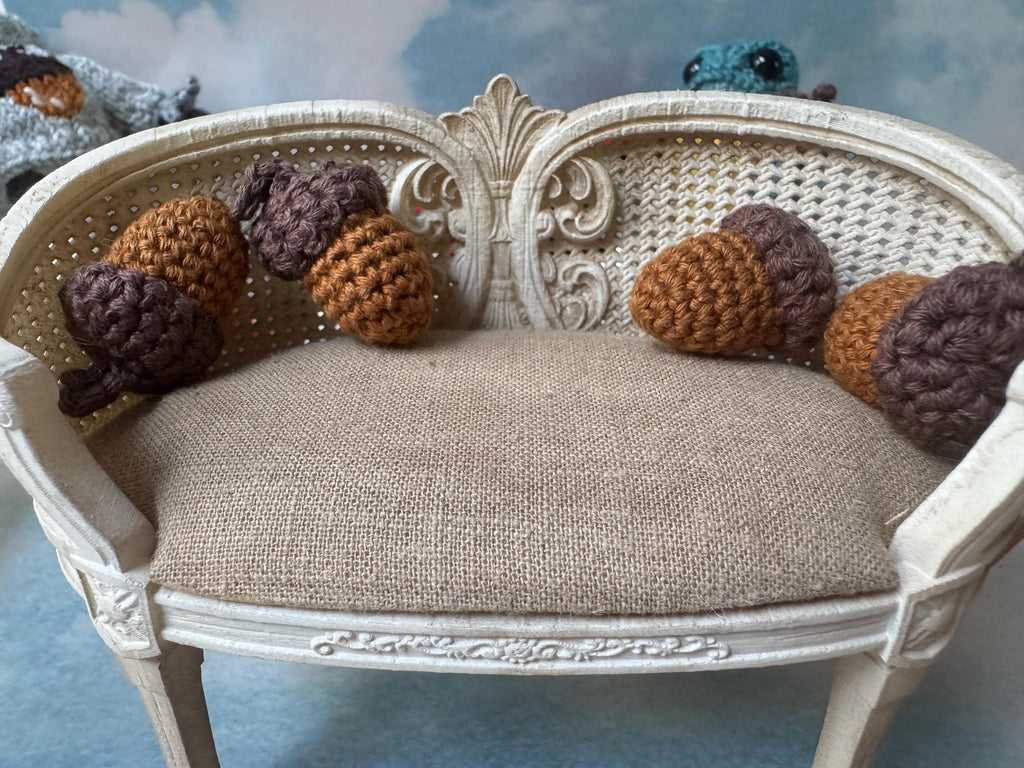 dollhouse miniature pillows for knitted crochet frog, Blythe, and 1/12 or 1/6 doll bedroom accessory pillow, magic mushroom acorn dollhouse decor